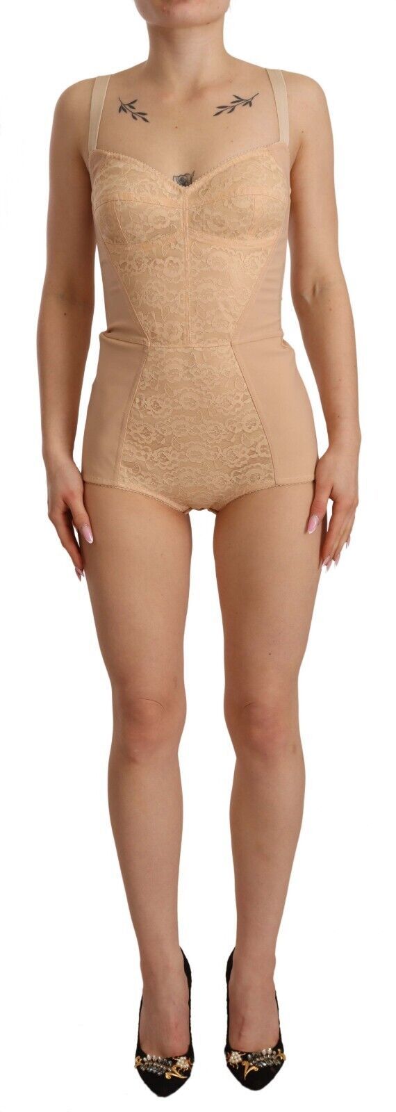 Dolce &amp; Gabbana Beige Lace Panel Stretch Bodysuit