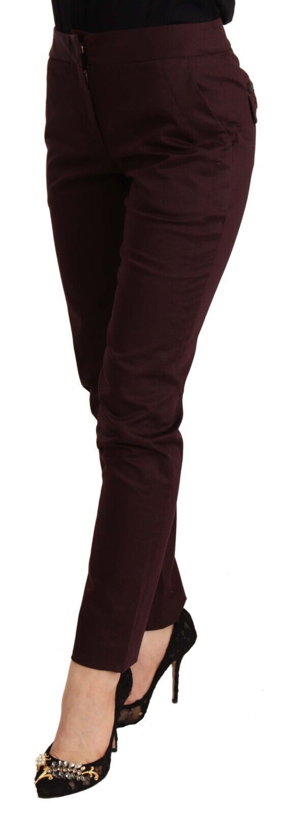 Παντελόνι Just Cavalli Maroon Slim Fit Skinny με λεπτομέρεια με φερμουάρ