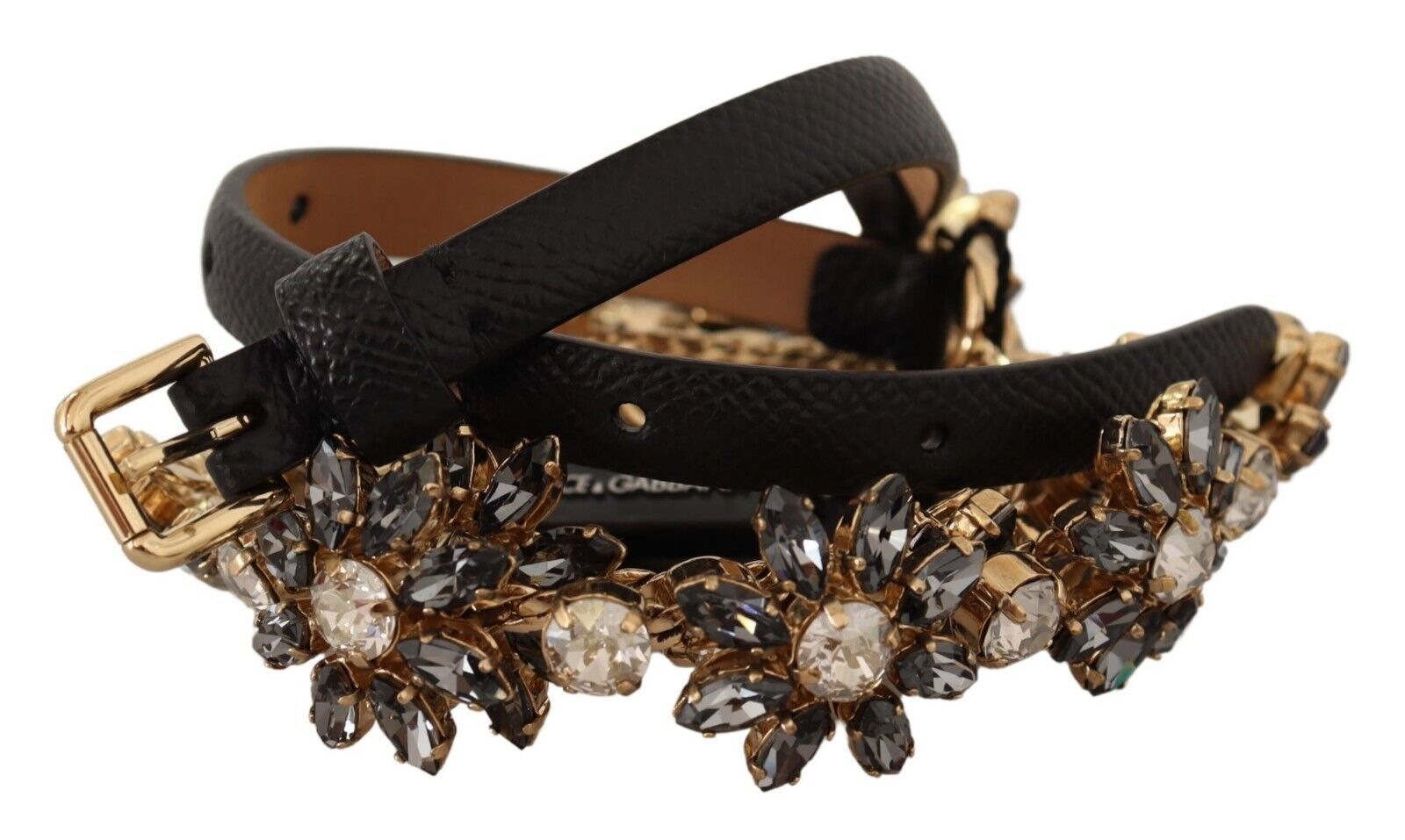 Δερμάτινη ζώνη Dolce &amp; Gabbana Elegant Crystal Daisy Chain