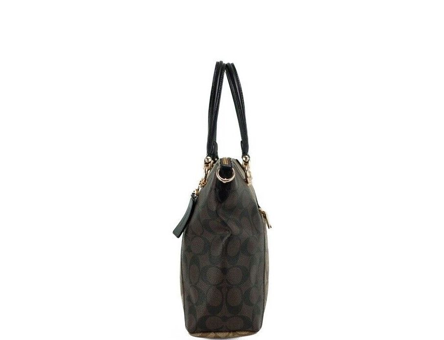 <tc>COACH</tc> Kacey Khaki Brown Blocked Signature Canvas Top τσάντα με φερμουάρ