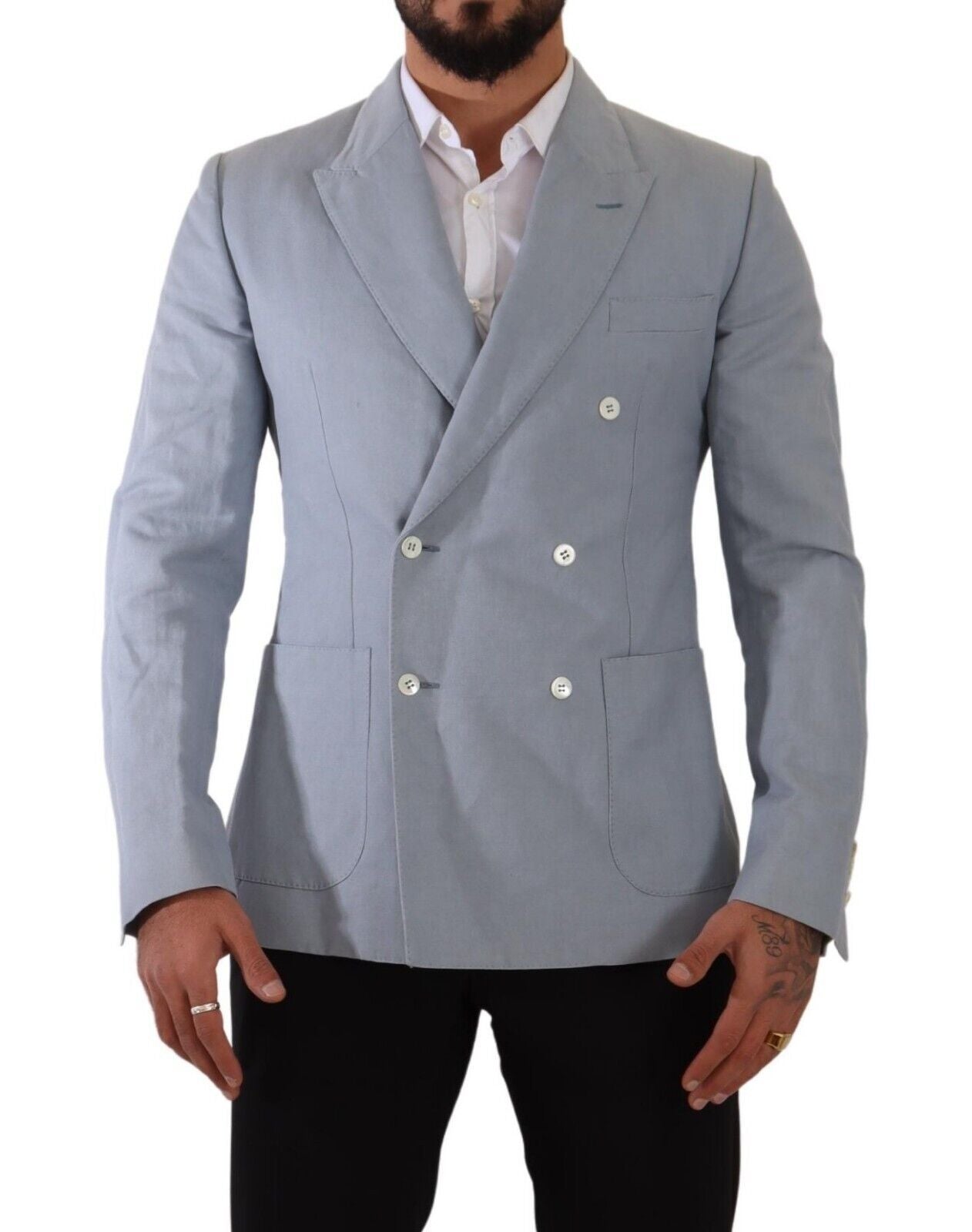 Dolce &amp; Gabbana Elegant Slim Fit Light Blue Double Breasted Blazer