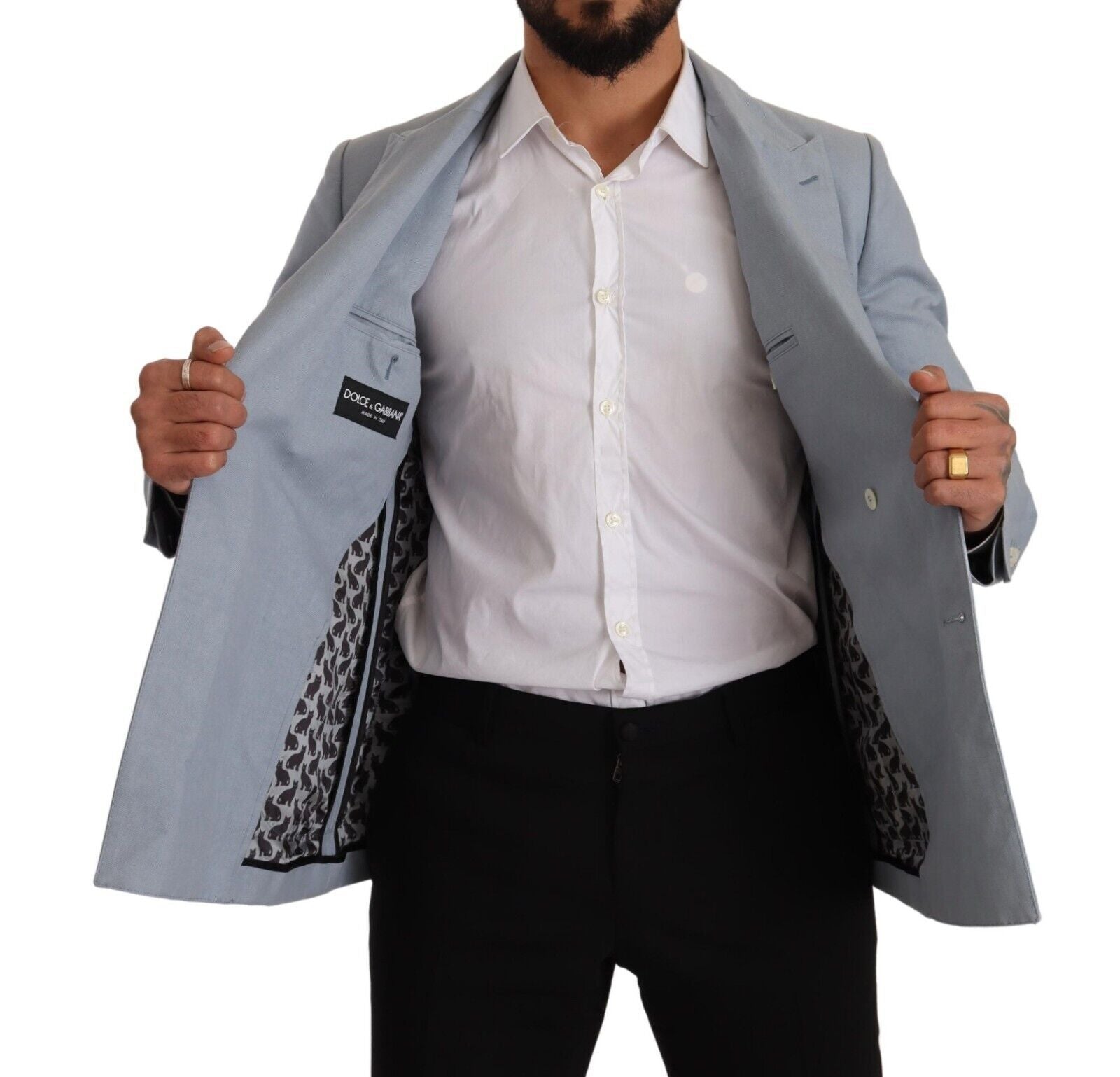 Dolce &amp; Gabbana Elegant Slim Fit Light Blue Double Breasted Blazer