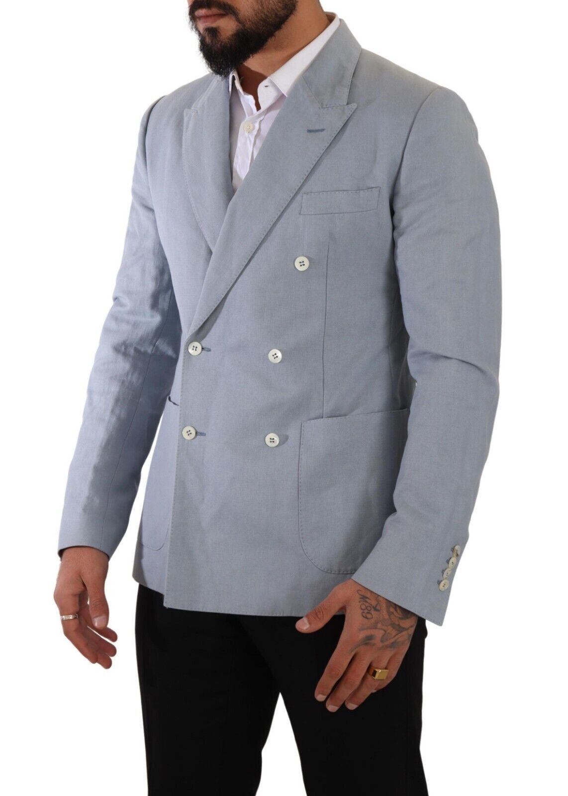 Dolce &amp; Gabbana Elegant Slim Fit Light Blue Double Breasted Blazer