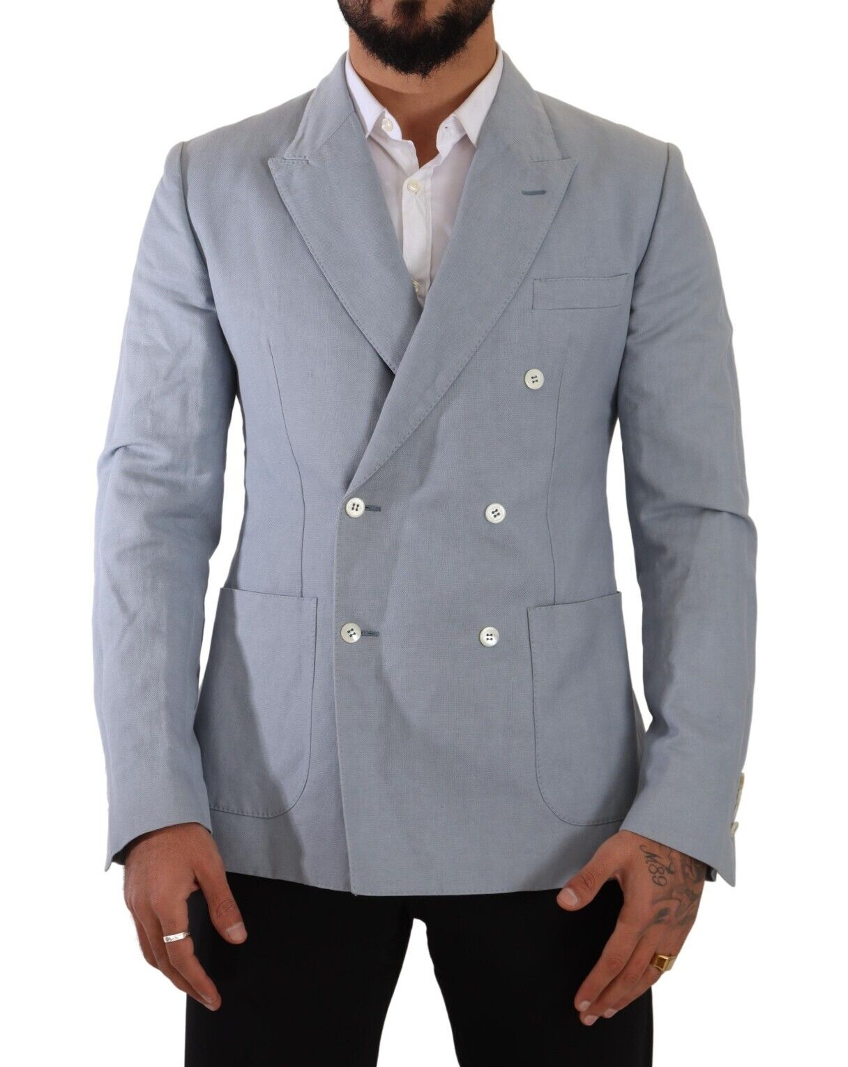 Dolce &amp; Gabbana Elegant Slim Fit Light Blue Double Breasted Blazer