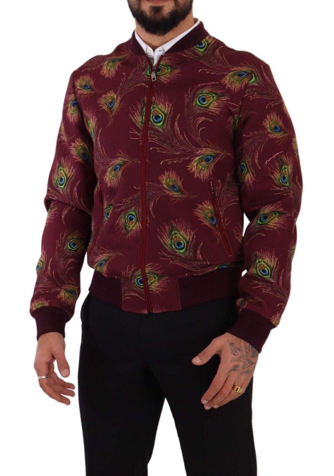 Dolce &amp; Gabbana Radiant Red Peacock Bomber Jacket