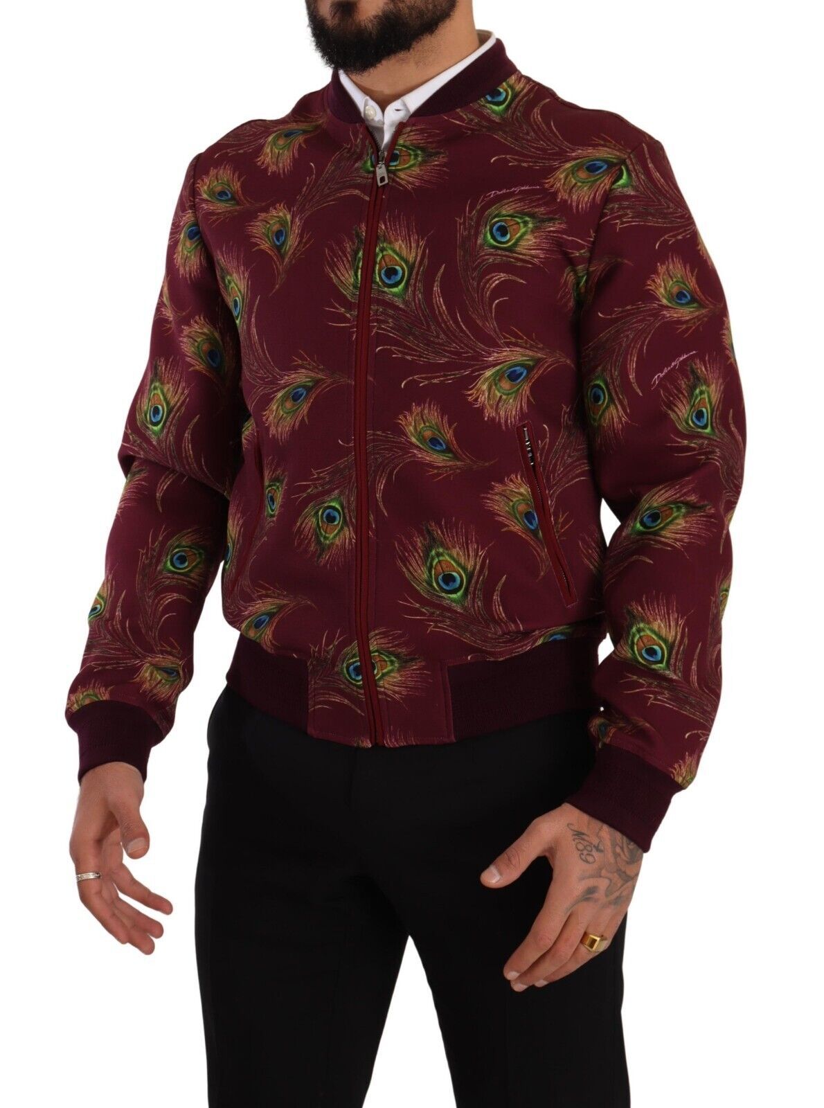 Dolce &amp; Gabbana Radiant Red Peacock Bomber Jacket