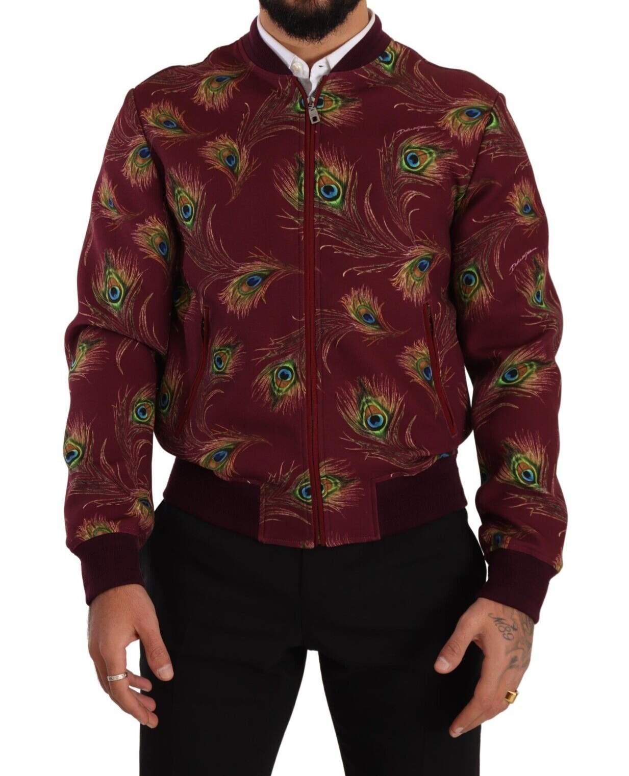 Dolce &amp; Gabbana Radiant Red Peacock Bomber Jacket