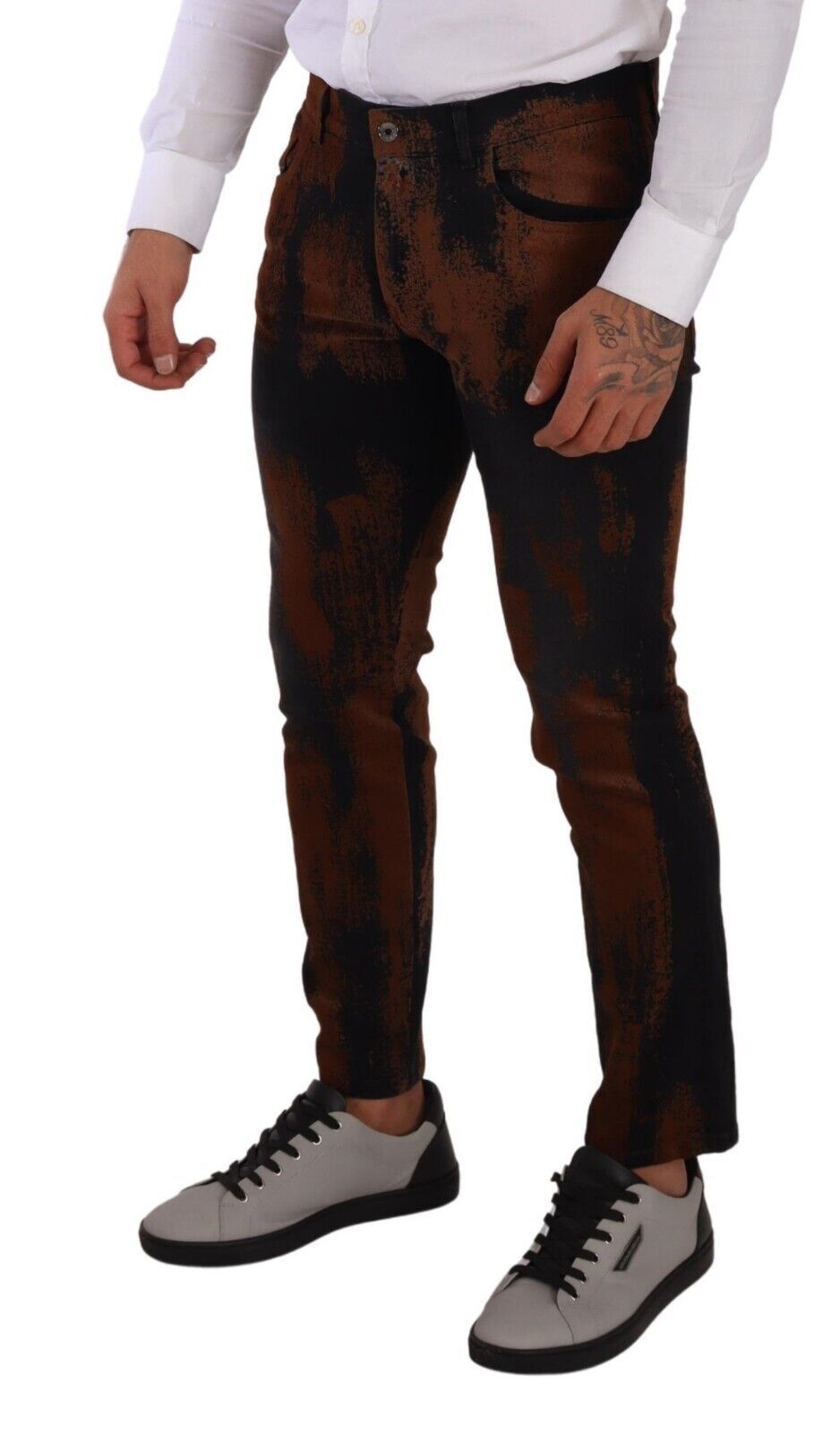 Dolce &amp; Gabbana Chic μαύρο καφέ Tie-Dye Slim Fit Jeans