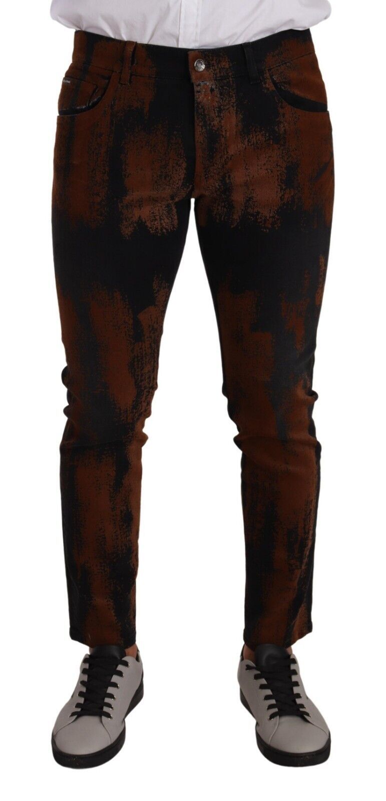 Dolce &amp; Gabbana Chic μαύρο καφέ Tie-Dye Slim Fit Jeans