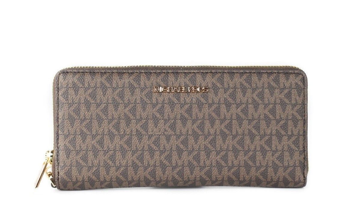 Michael Kors Jet Set Travel Πορτοφόλι με μεγάλο καφέ υπογραφή Continental Wristlet