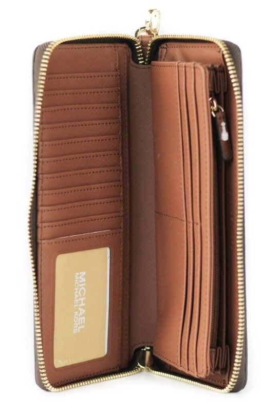 Michael Kors Jet Set Travel Πορτοφόλι με μεγάλο καφέ υπογραφή Continental Wristlet