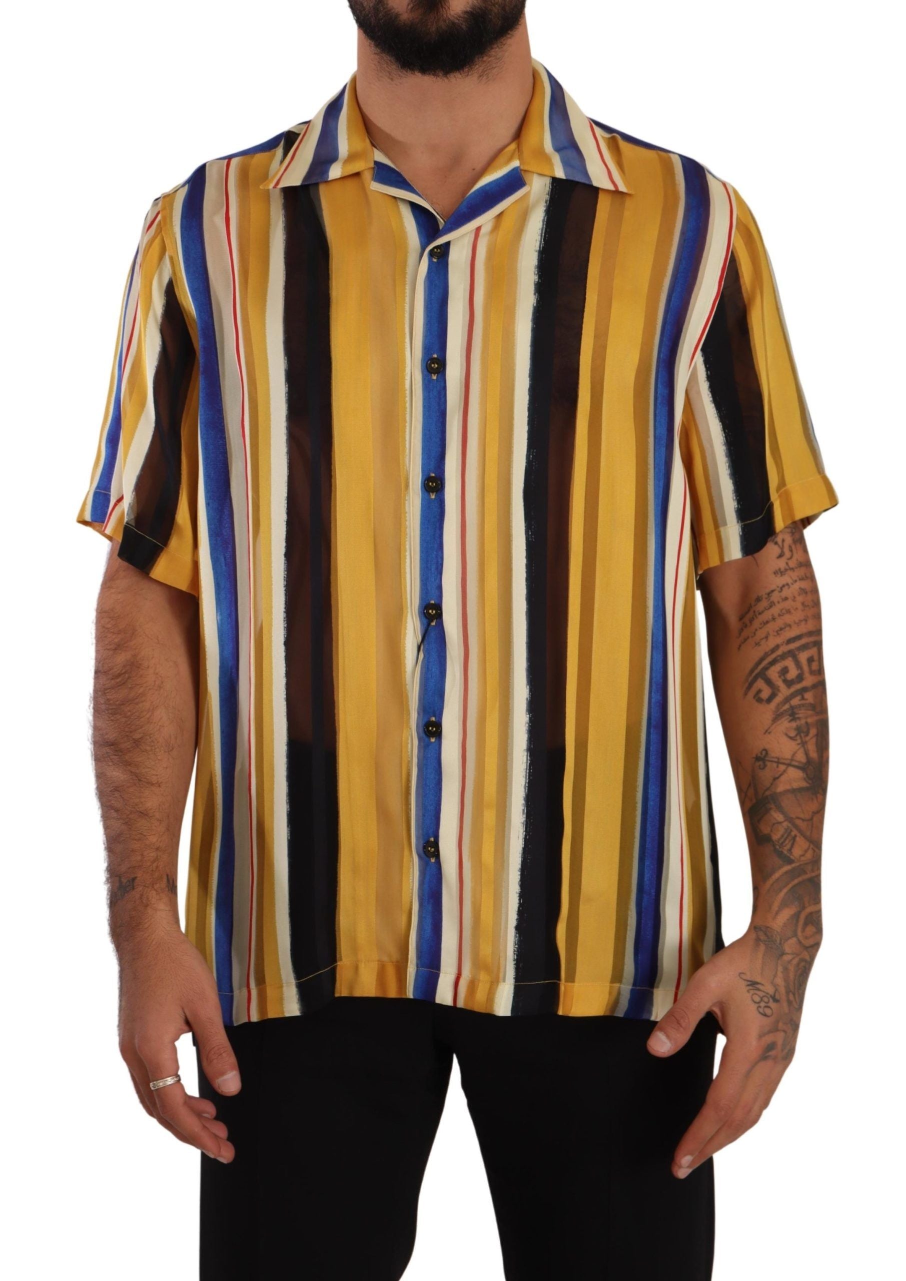 Dolce & Gabbana Yellow Striped Silk-Blend Men's Shirt