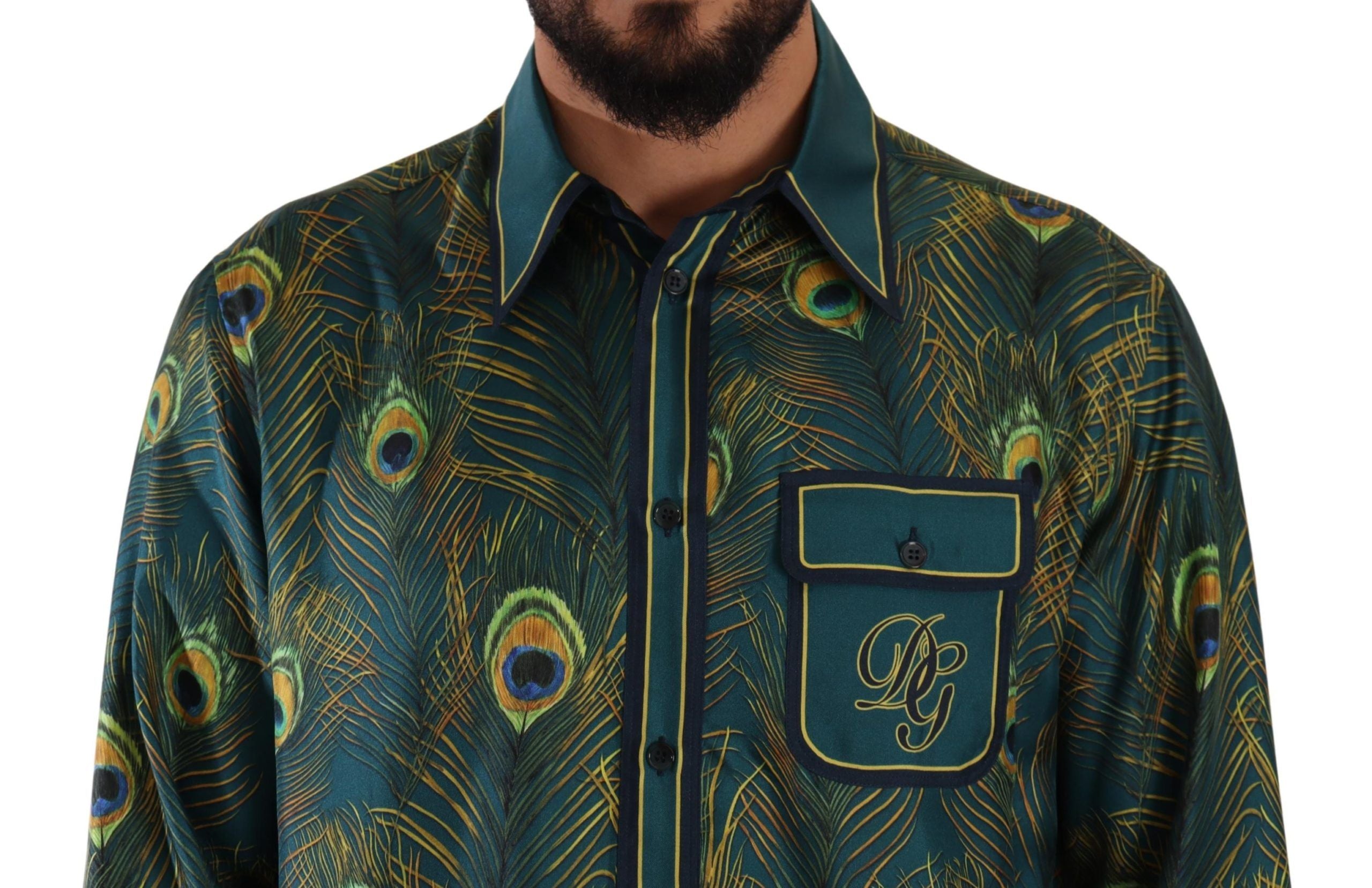 Πουκάμισο Dolce &amp; Gabbana Peacock Feather Print Μεταξωτό πουκάμισο