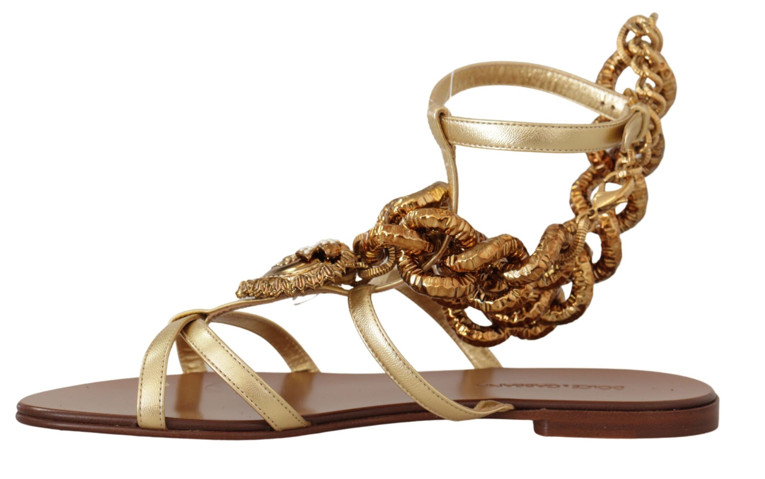 Dolce & Gabbana Chic Gladiator Flats with Heart and Chain Accents