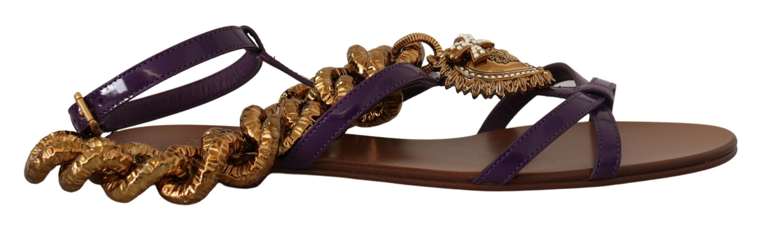 Dolce & Gabbana Purple Heart Chain Gladiator Flats