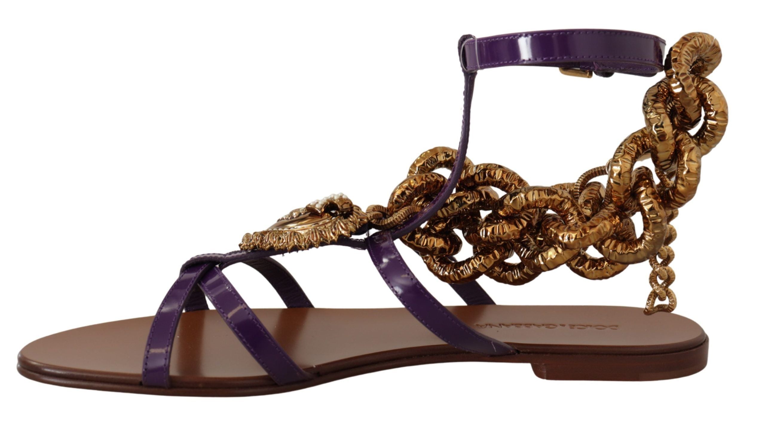 Dolce &amp; Gabbana Purple Heart Chain Gladiator Flats