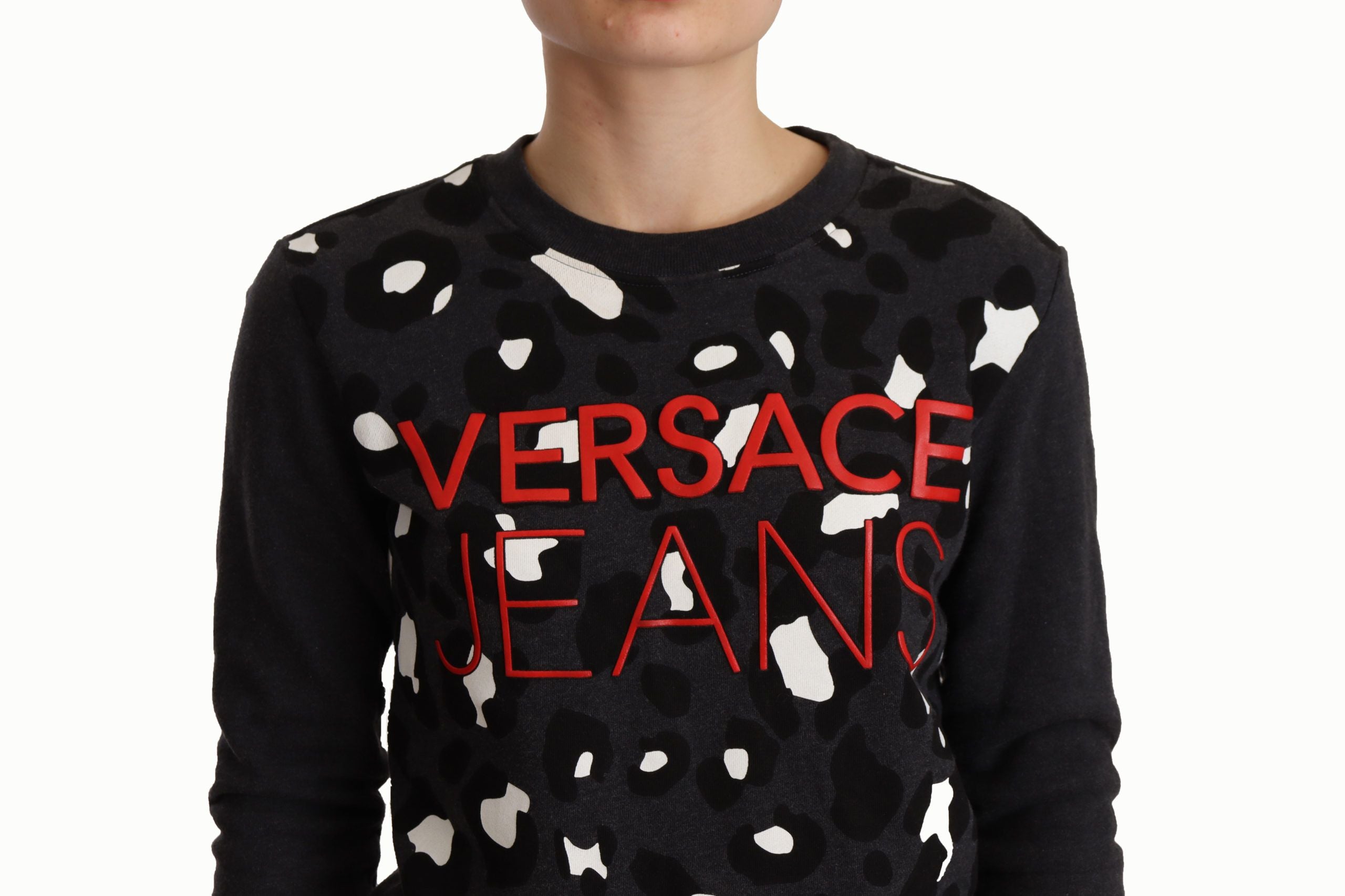 Πουλόβερ με λαιμόκοψη Versace Jeans Chic Black Leopard Crew