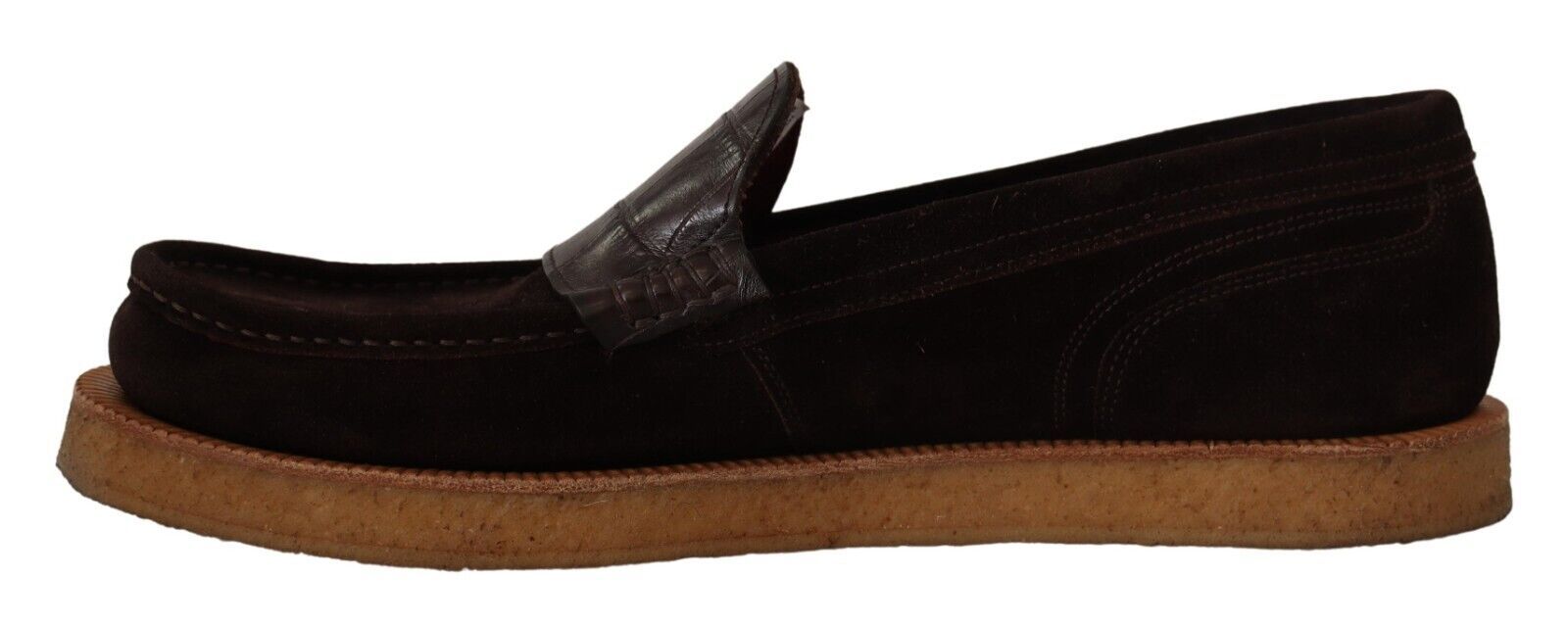 Dolce &amp; Gabbana Elegant Suede Crocodile Loafers σε καφέ χρώμα