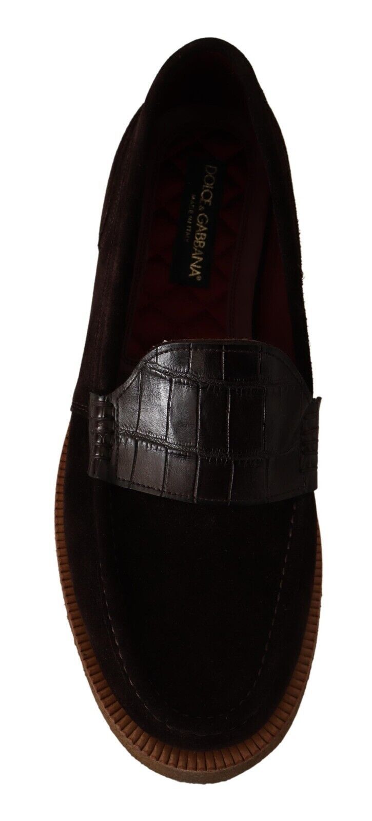 Dolce &amp; Gabbana Elegant Suede Crocodile Loafers σε καφέ χρώμα