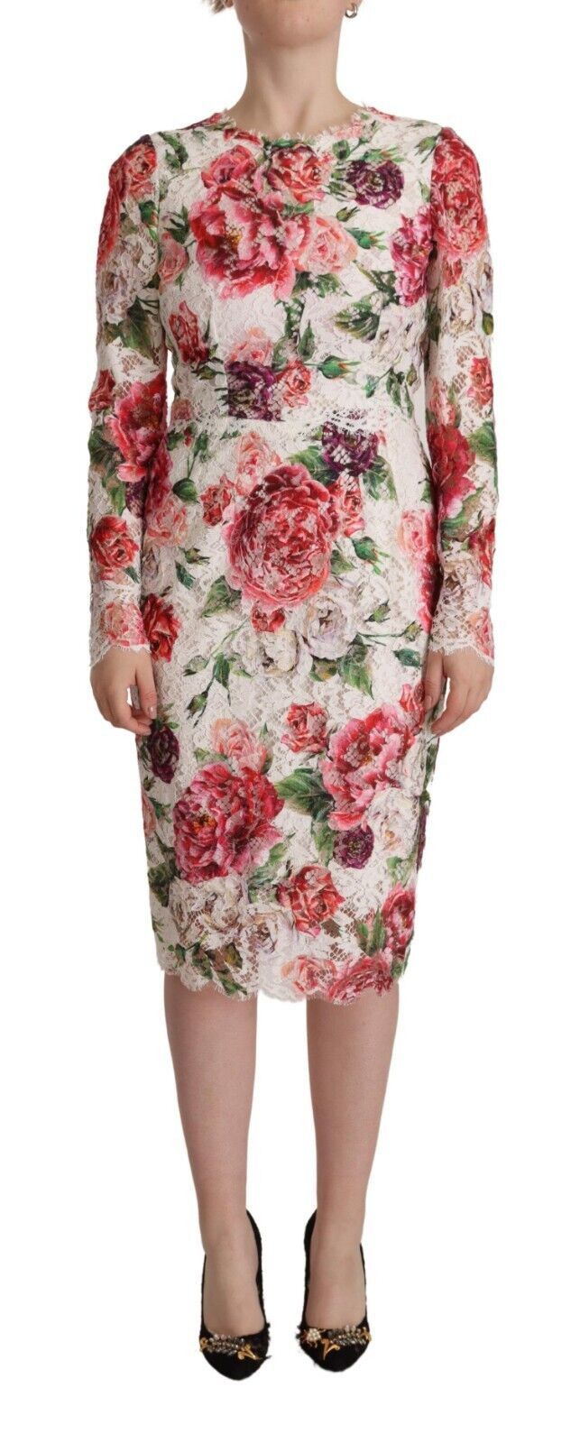 Dolce &amp; Gabbana Κομψή θήκη με δαντέλα Floral Midi Φόρεμα