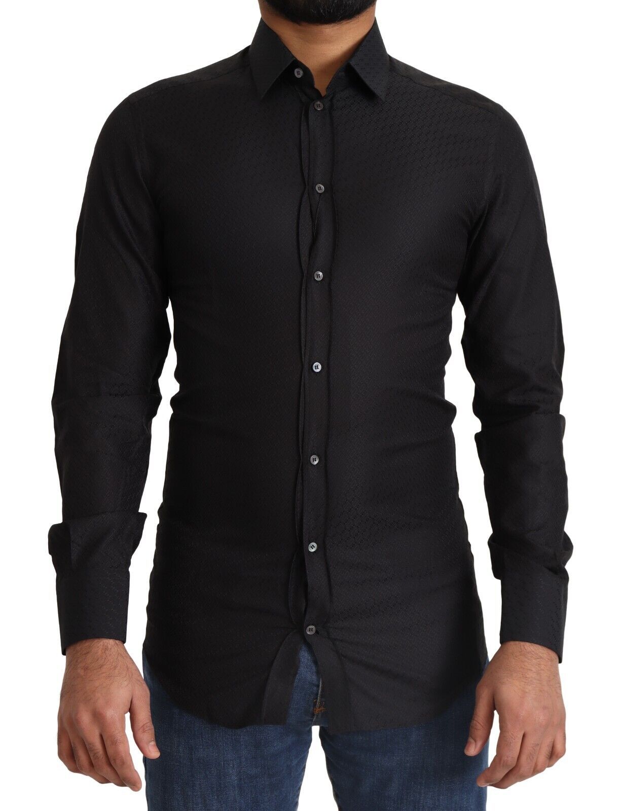 Dolce & Gabbana Elegant Black Cotton Gold Dress Shirt