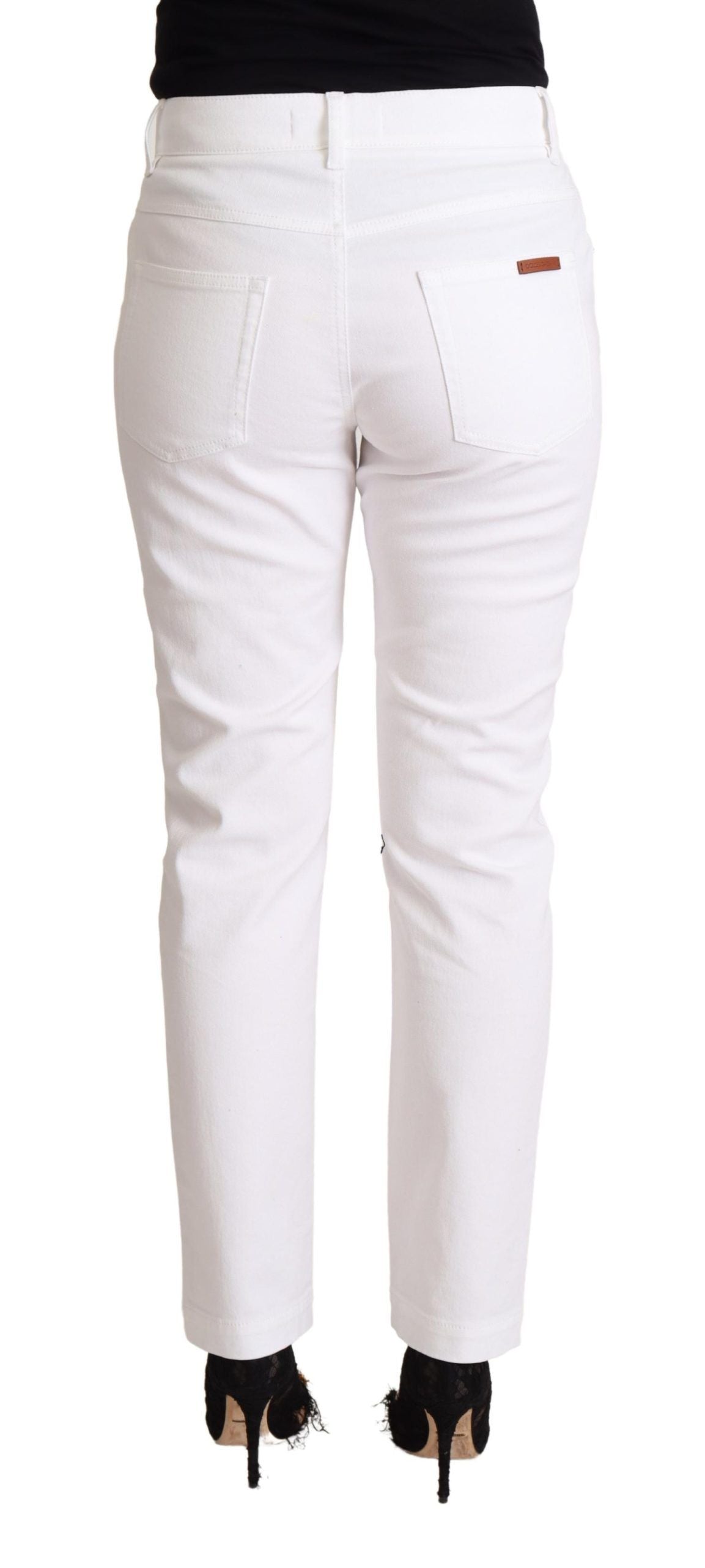 Dolce &amp; Gabbana Chic White Tapered Denim Jeans με λογότυπο Patch