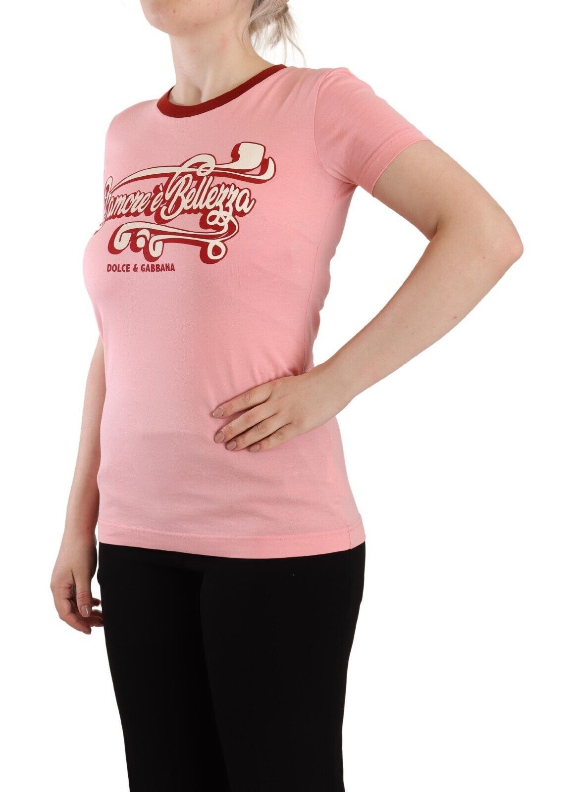 Dolce &amp; Gabbana Chic Pink Logo Tee Crew Neck