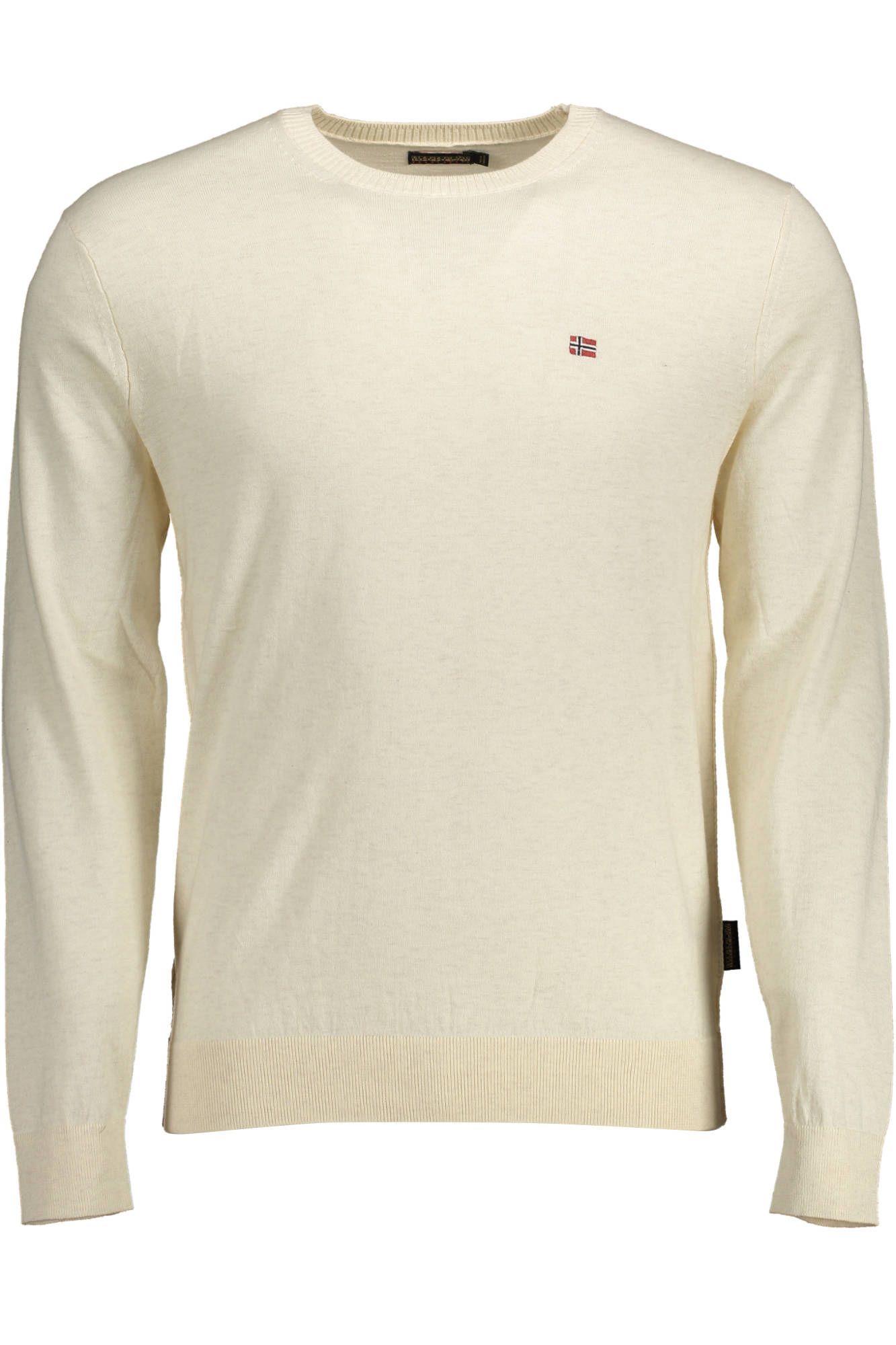 Πουλόβερ Napapijri Beige Cotton Crew-Neck κεντημένο πουλόβερ