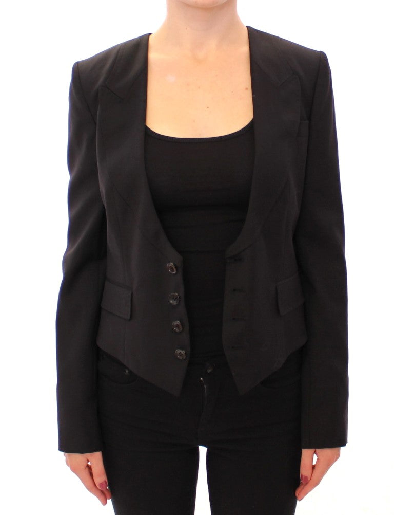 Dolce &amp; Gabbana Elegant Silk-Blend Black Blazer με λεπτομέρεια στην πλάτη του κασκόλ