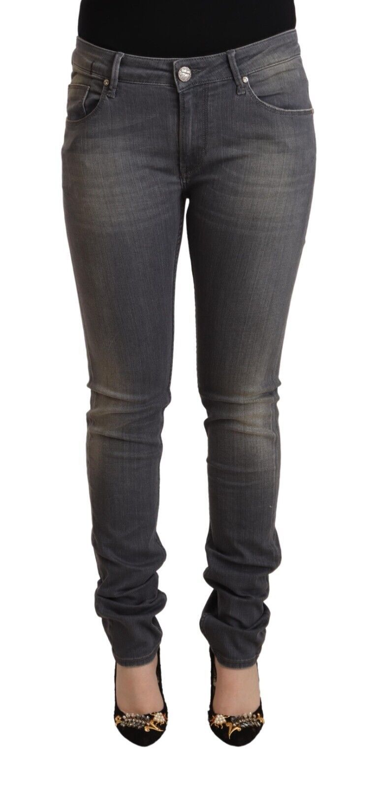 Acht Elegant Dark Grey Skinny Jeans - Κλείσιμο με φερμουάρ χαμηλής μέσης