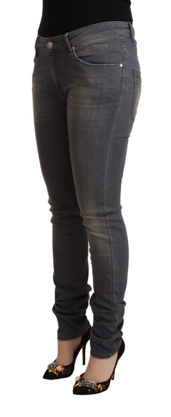 Acht Elegant Dark Grey Skinny Jeans - Κλείσιμο με φερμουάρ χαμηλής μέσης