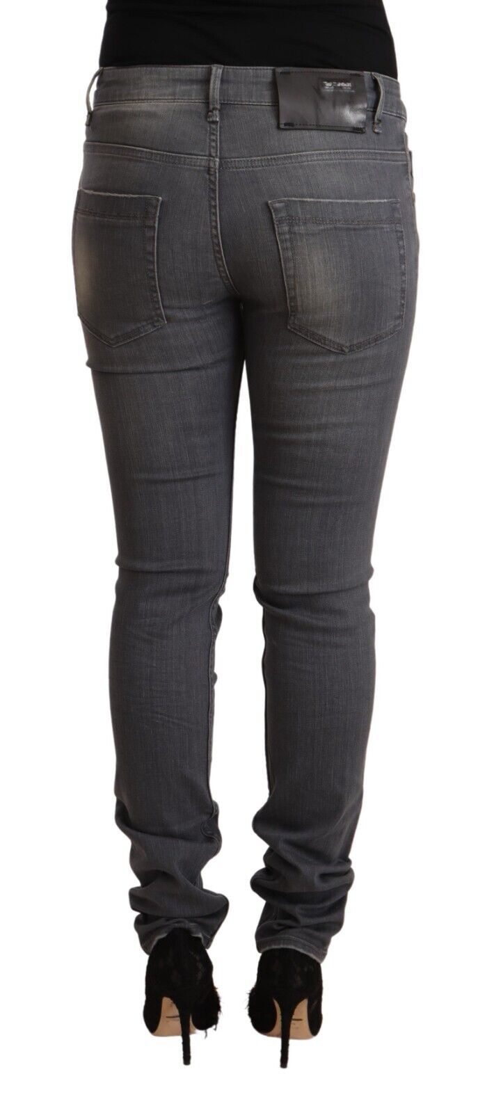 Acht Elegant Dark Grey Skinny Jeans - Κλείσιμο με φερμουάρ χαμηλής μέσης