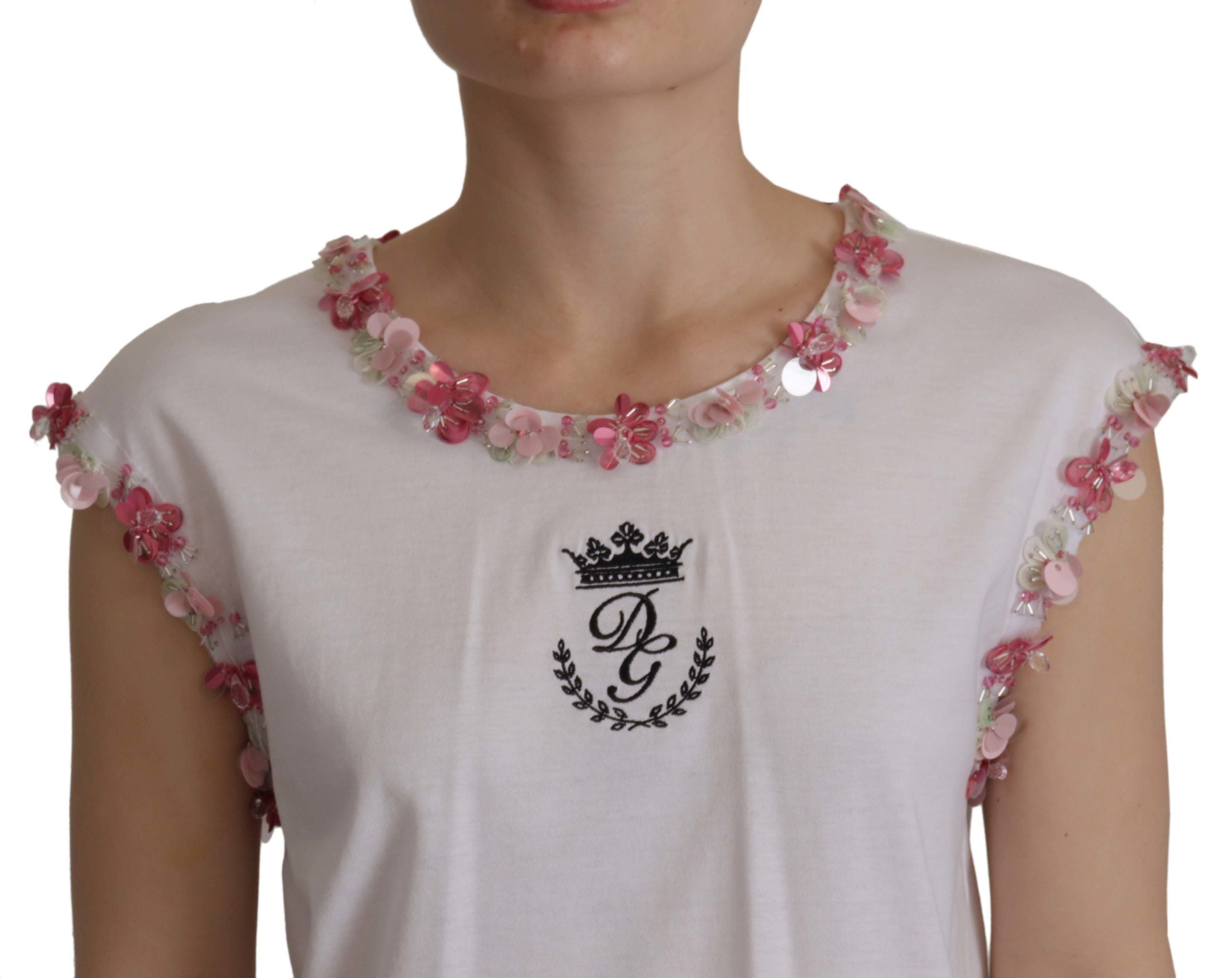 Μπλουζάκι Dolce &amp; Gabbana Chic Sequined Crown Tank Top T-Shirt