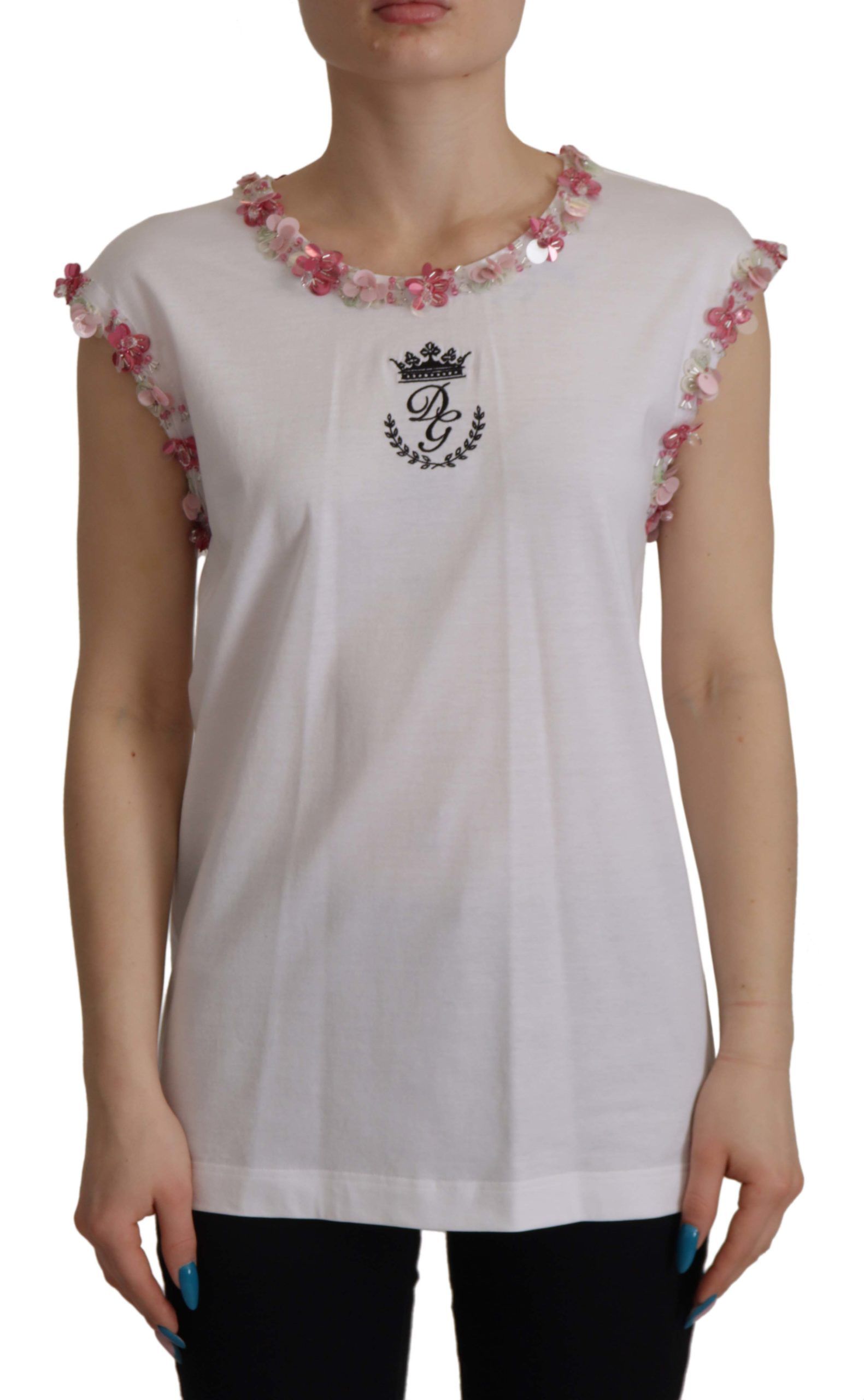 Μπλουζάκι Dolce &amp; Gabbana Chic Sequined Crown Tank Top T-Shirt