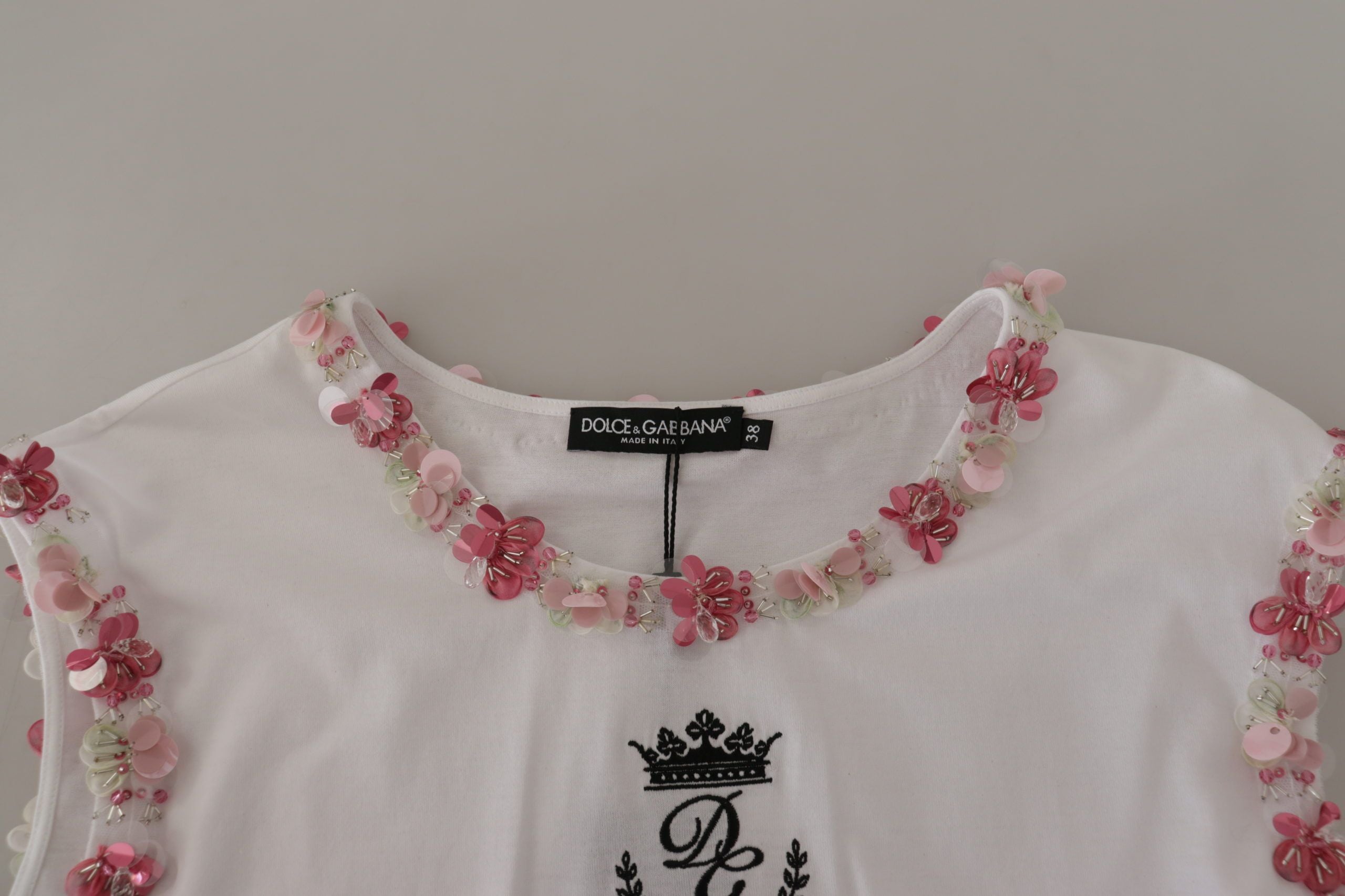 Μπλουζάκι Dolce &amp; Gabbana Chic Sequined Crown Tank Top T-Shirt