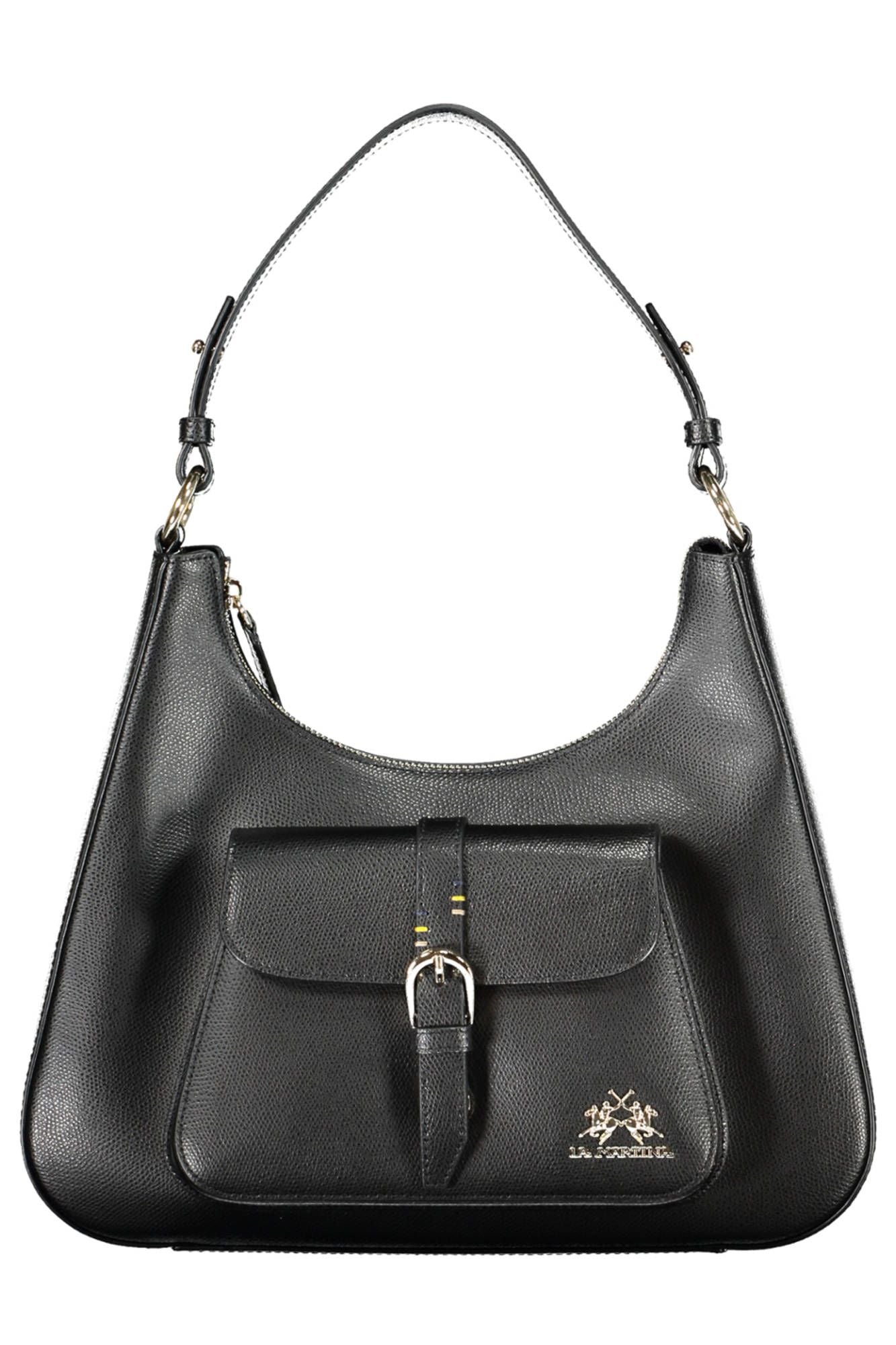 La Martina Elegant Black Leather Shoulder Bag