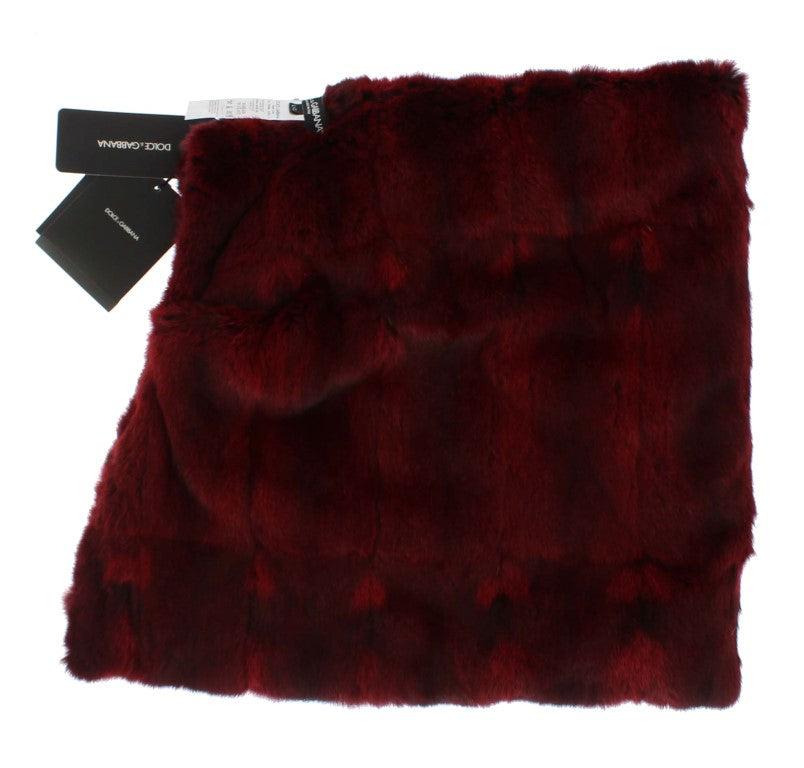 Dolce & Gabbana Luxurious Bordeaux Fur Hooded Scarf Wrap