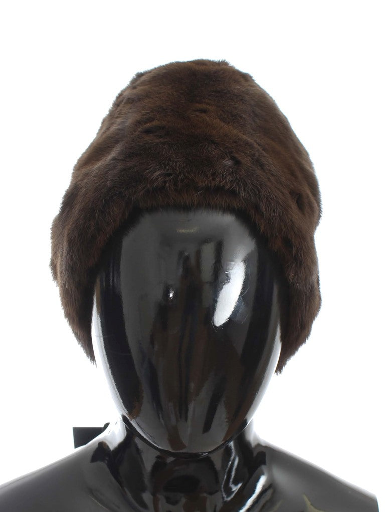 Dolce &amp; Gabbana Luxurious Brown Weasel Fur Beanie