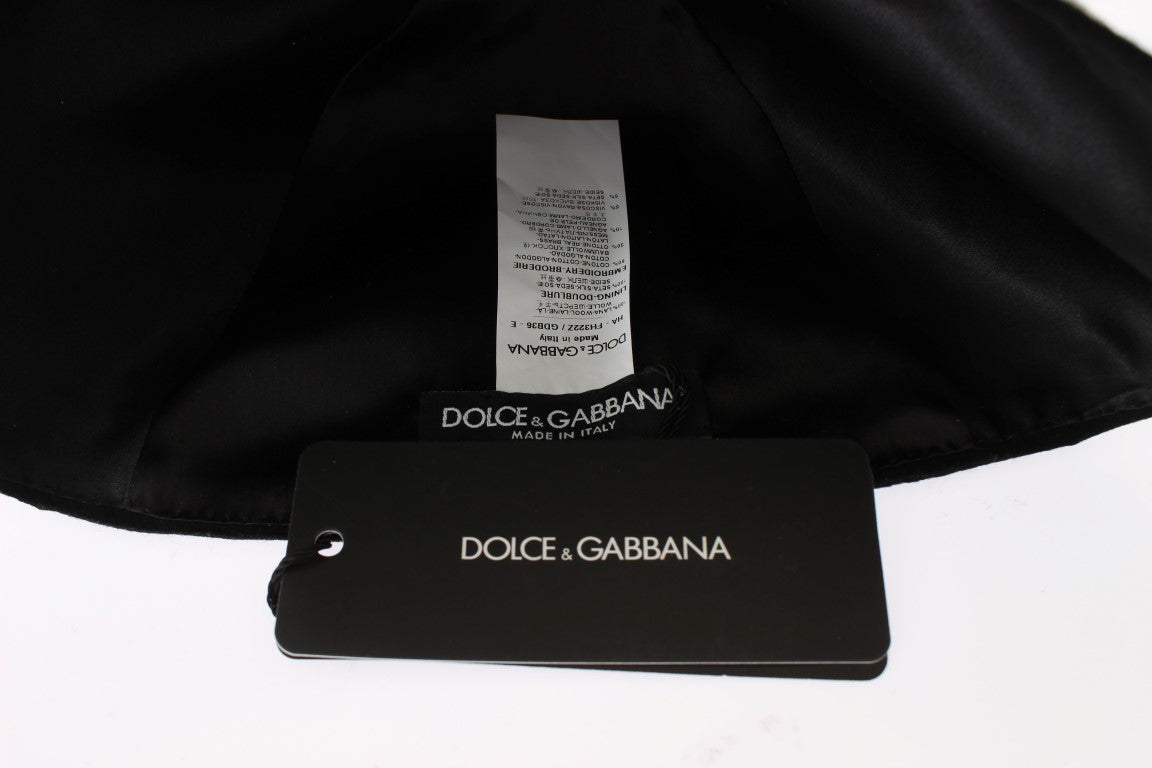 Dolce &amp; Gabbana Κομψό μαύρο φλοράλ μάλλινο καπέλο Cloche