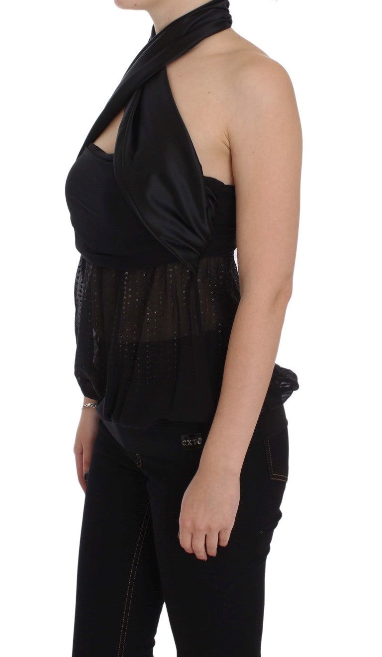 Exte Elegant Black Evening Wrap Top Blouse