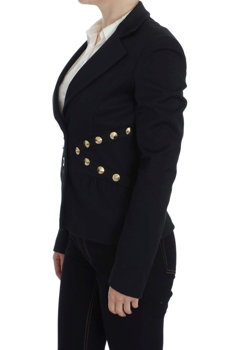 Exte Chic Black Stretch Blazer with Gold Button Detail