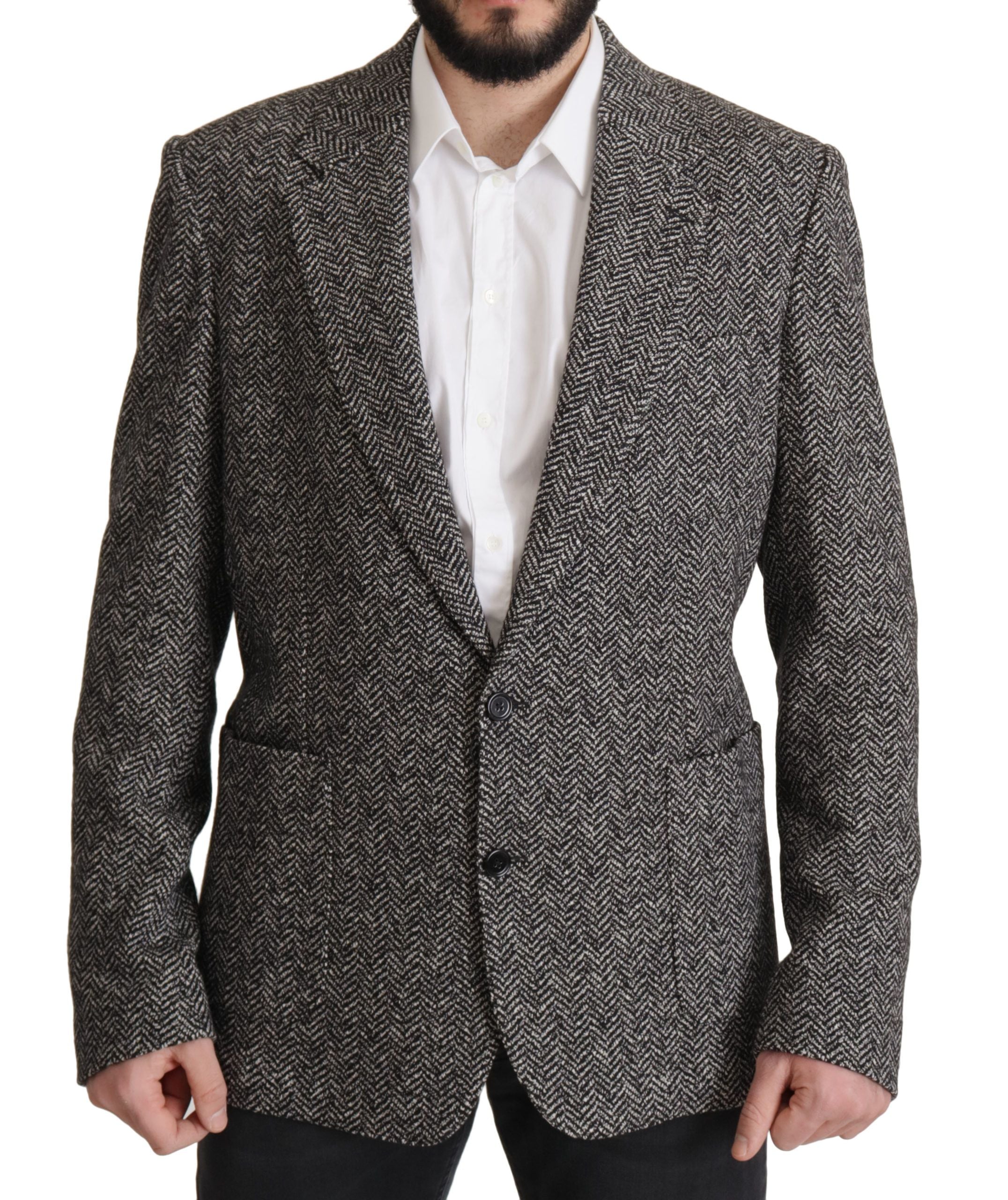 Dolce &amp; Gabbana Exquisite Grey Blazer Jacket με ψαροκόκκαλο