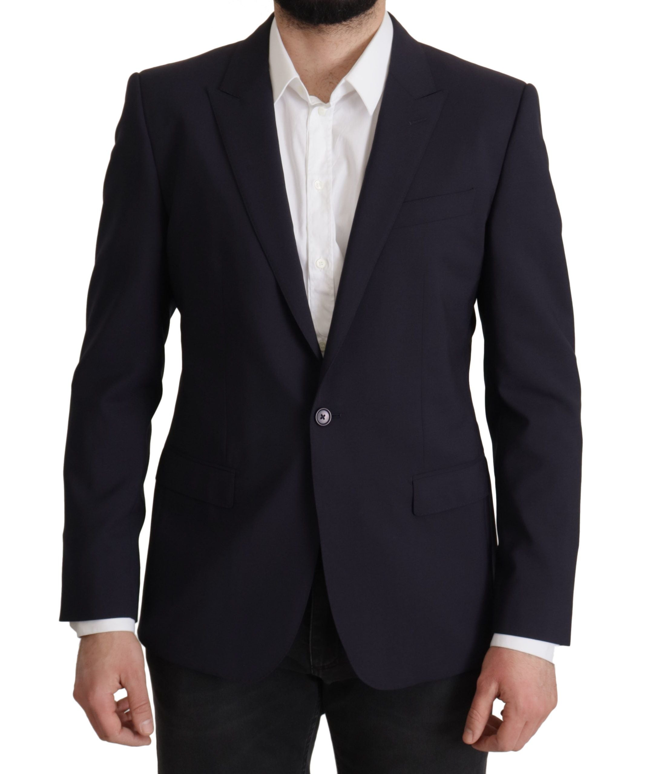 Dolce &amp; Gabbana Elegant Navy Wool Blend Slim Blazer