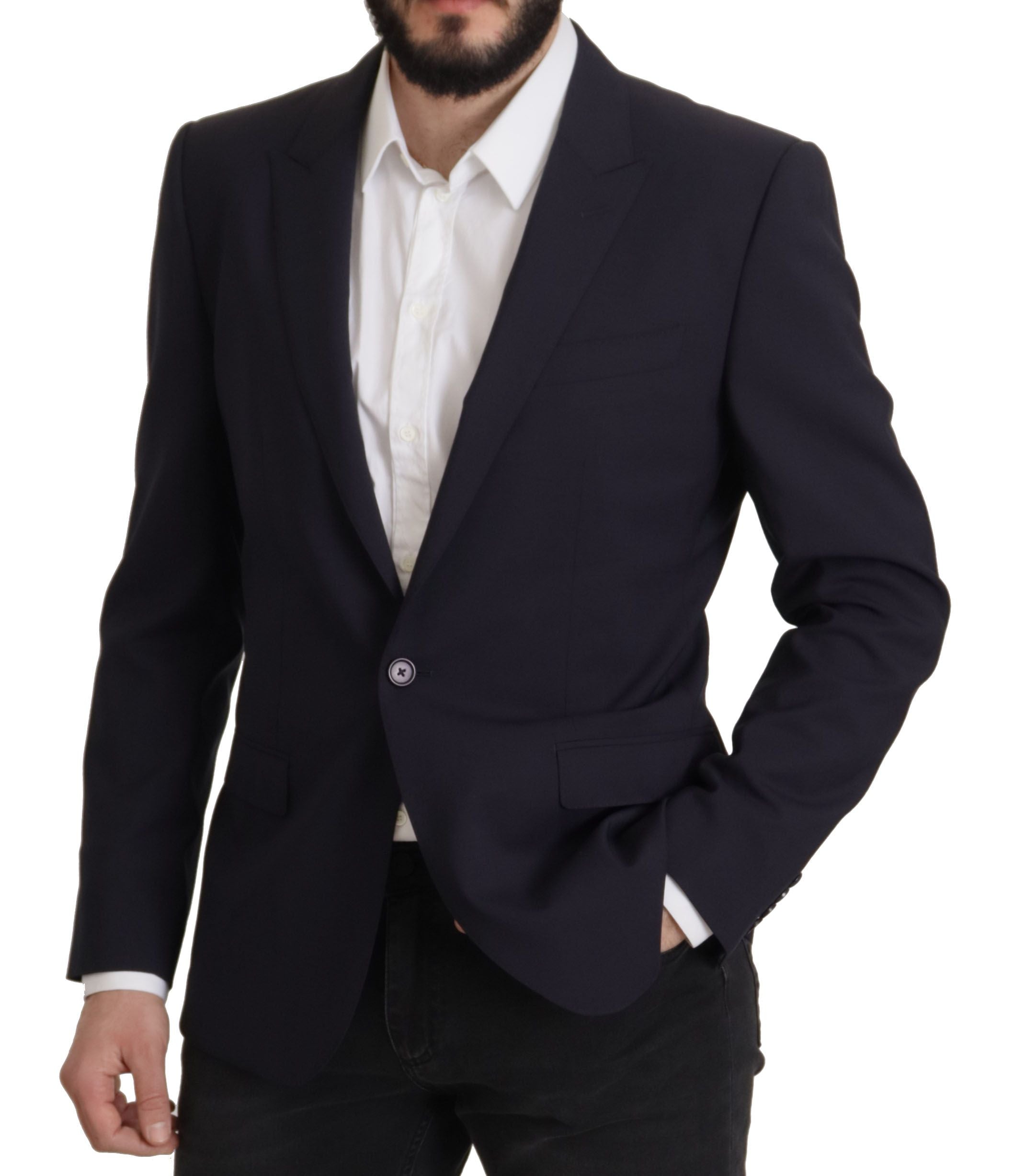 Dolce &amp; Gabbana Elegant Navy Wool Blend Slim Blazer