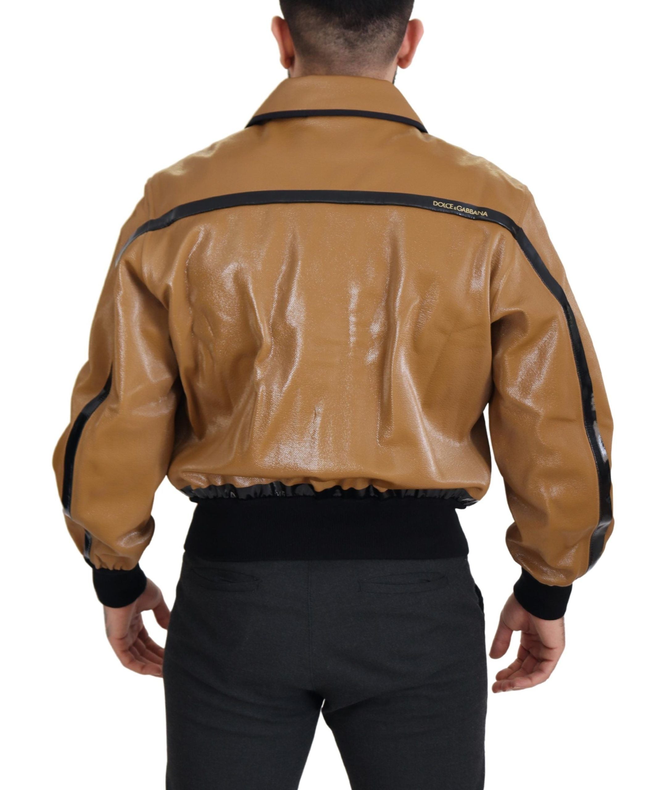 Dolce & Gabbana Elegant Dark Camel Zip Blouson Jacket