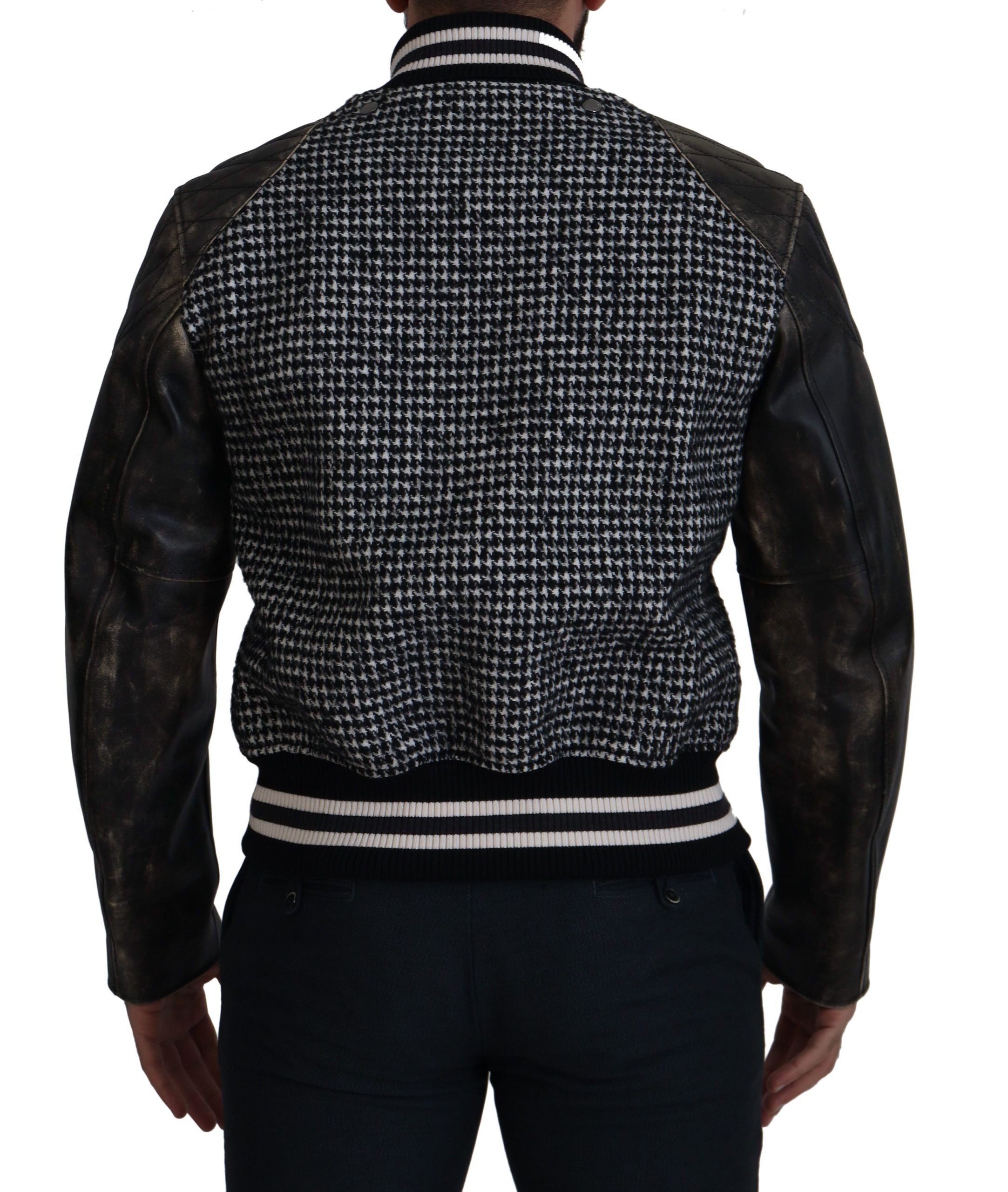 Dolce &amp; Gabbana Πολύχρωμο Houndstooth Δερμάτινο Bomber Jacket