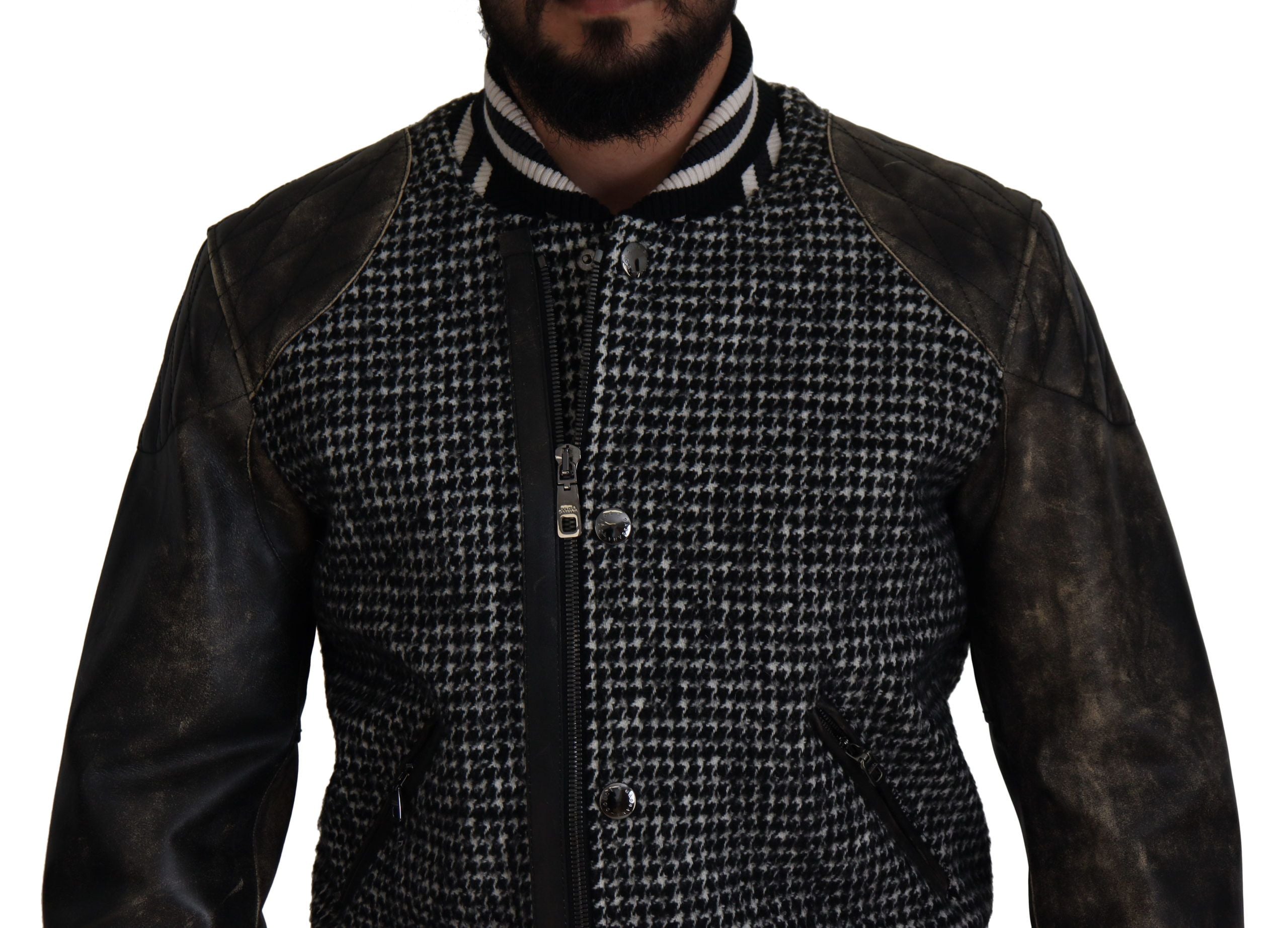 Dolce &amp; Gabbana Πολύχρωμο Houndstooth Δερμάτινο Bomber Jacket