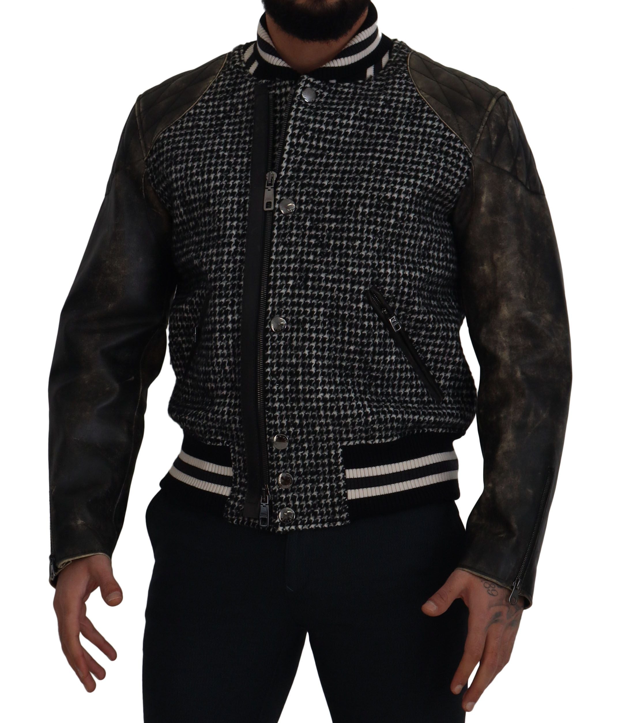 Dolce &amp; Gabbana Πολύχρωμο Houndstooth Δερμάτινο Bomber Jacket