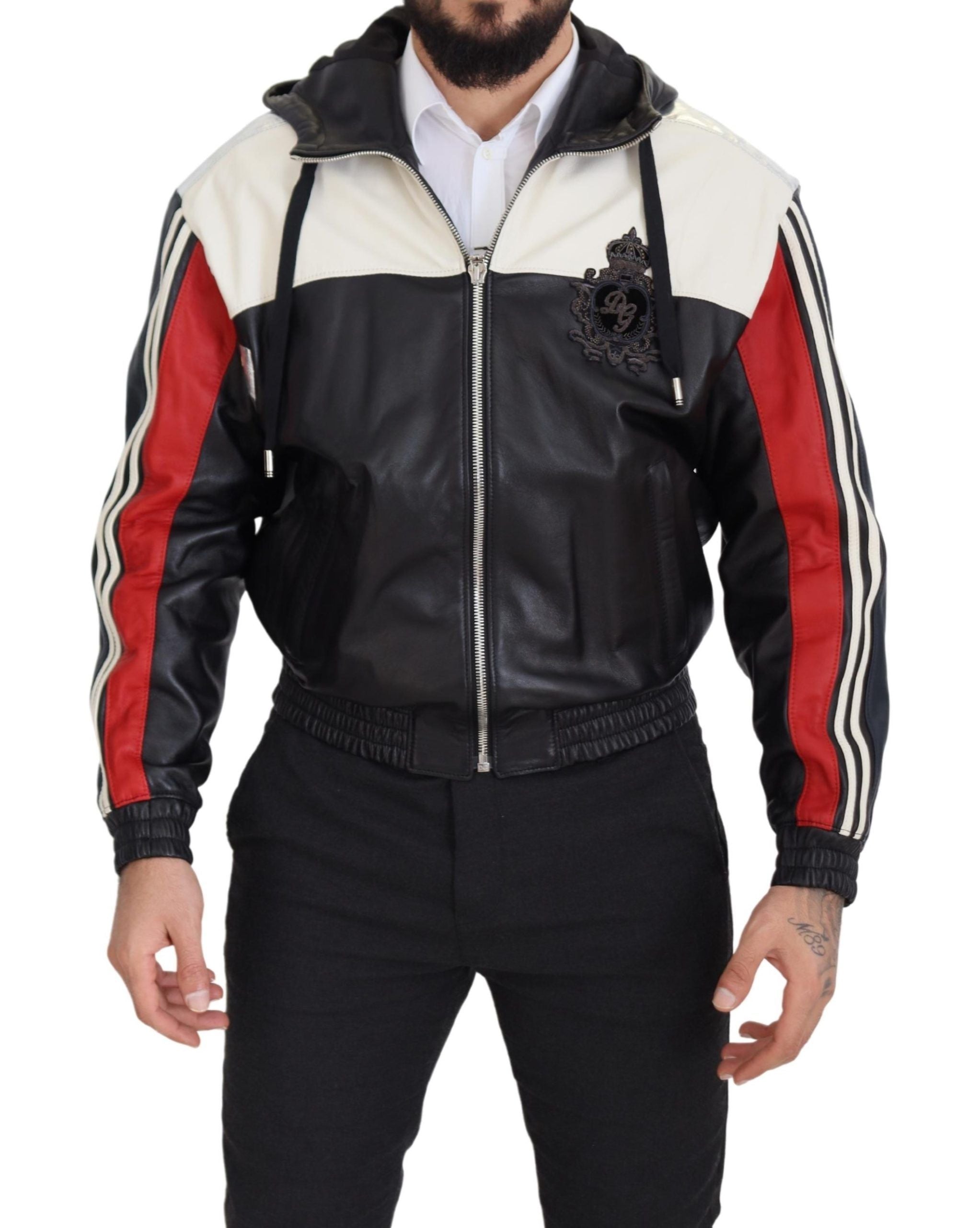 Dolce & Gabbana Elite Μαύρο Δερμάτινο Bomber Jacket με κουκούλα