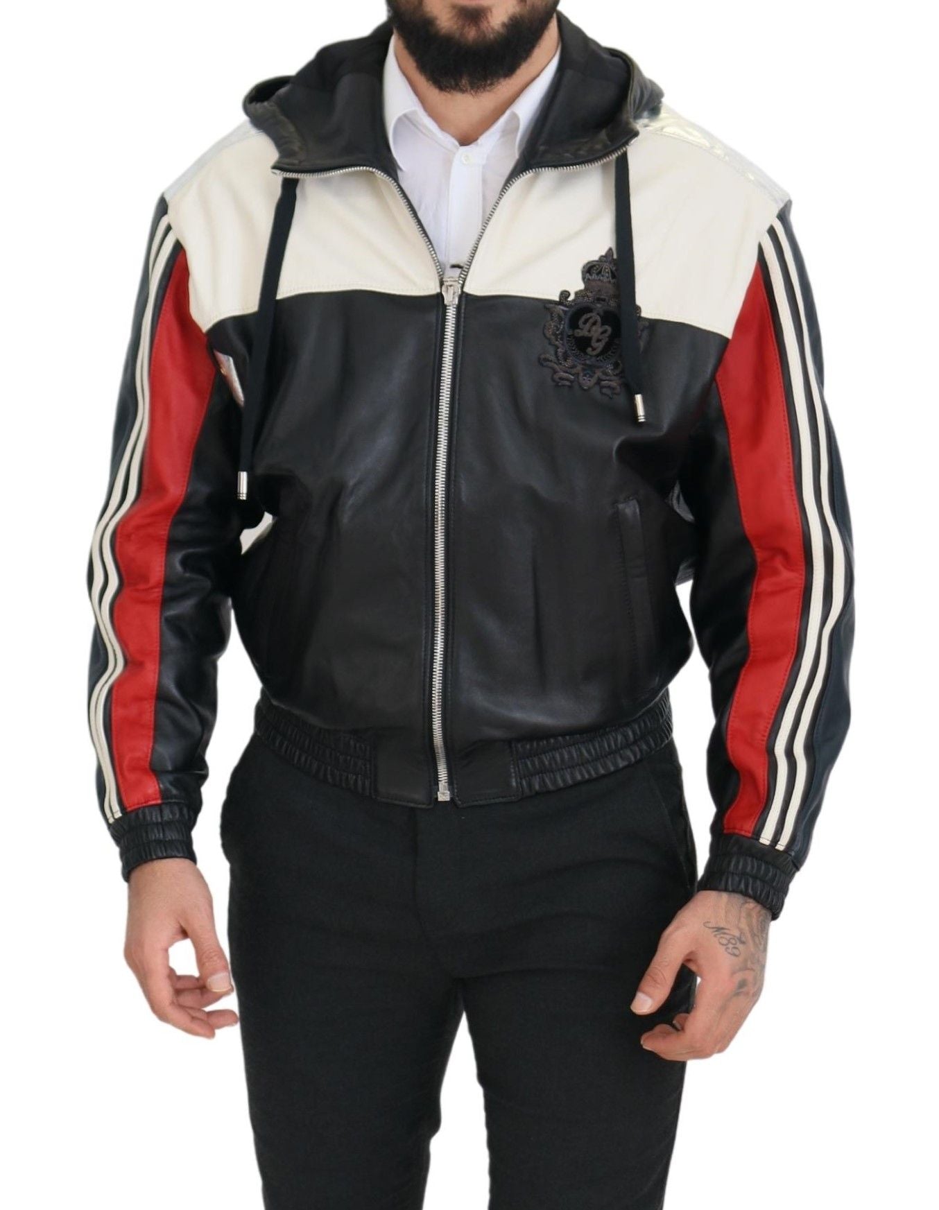 Dolce & Gabbana Elite Μαύρο Δερμάτινο Bomber Jacket με κουκούλα